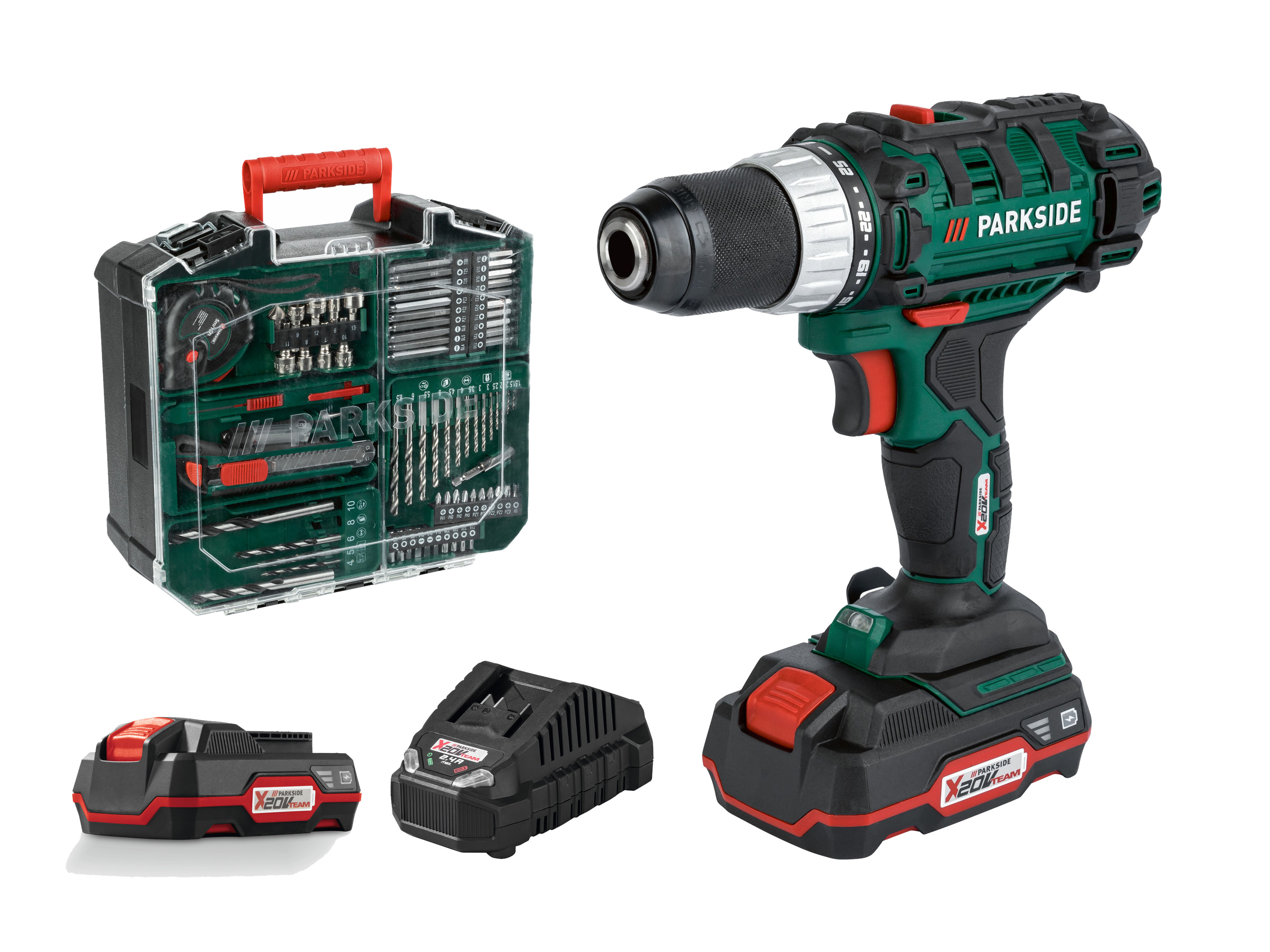 Parkside Wiertarko-wkrętarka akumulatorowa 20 V Pabs 20-Li F7 z 2 akumulatorami i ładowarką