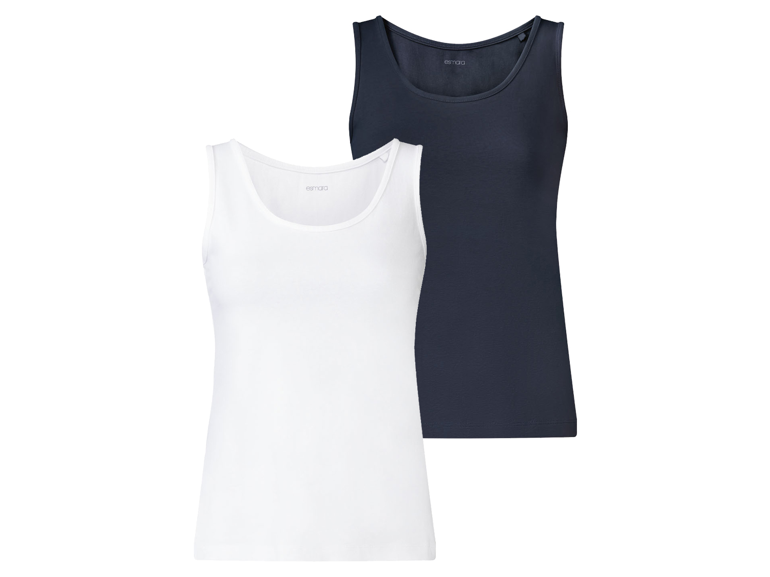 esmara Top damski z bawełną, 2 sztuki Biały/ niebieski, S36/38