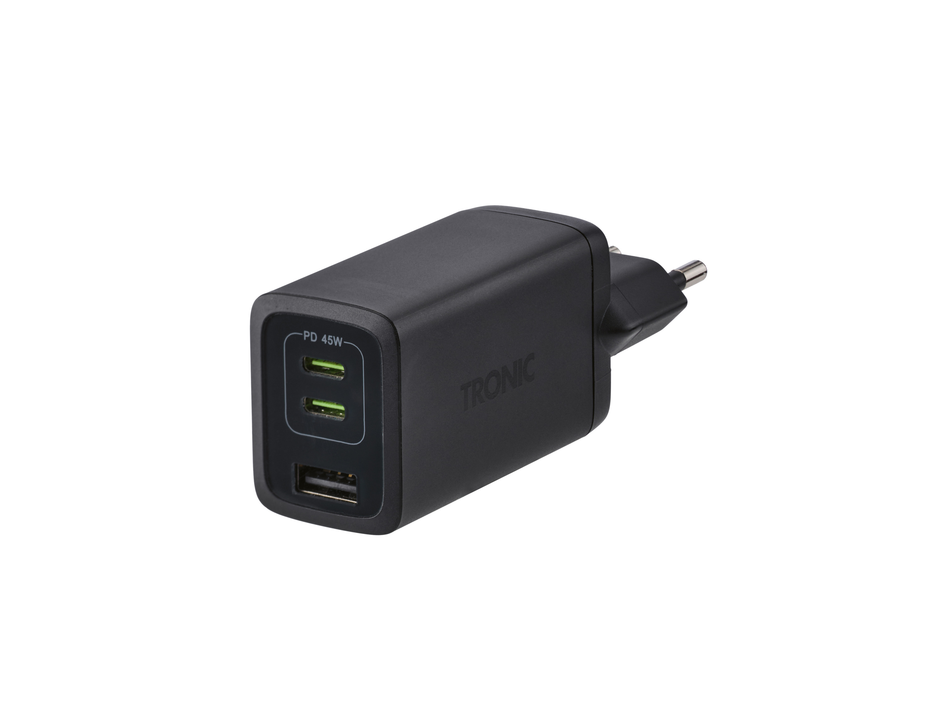 Tronic Szybka ładowarka GaN 2x Usb-C i Usb-A 45W Czarny