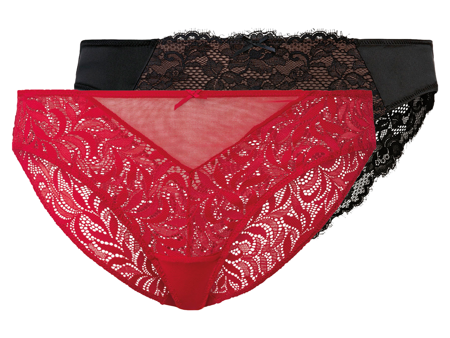 esmara Figi mini koronkowe damskie, 2 pary Czarny/czerwony, S36/38