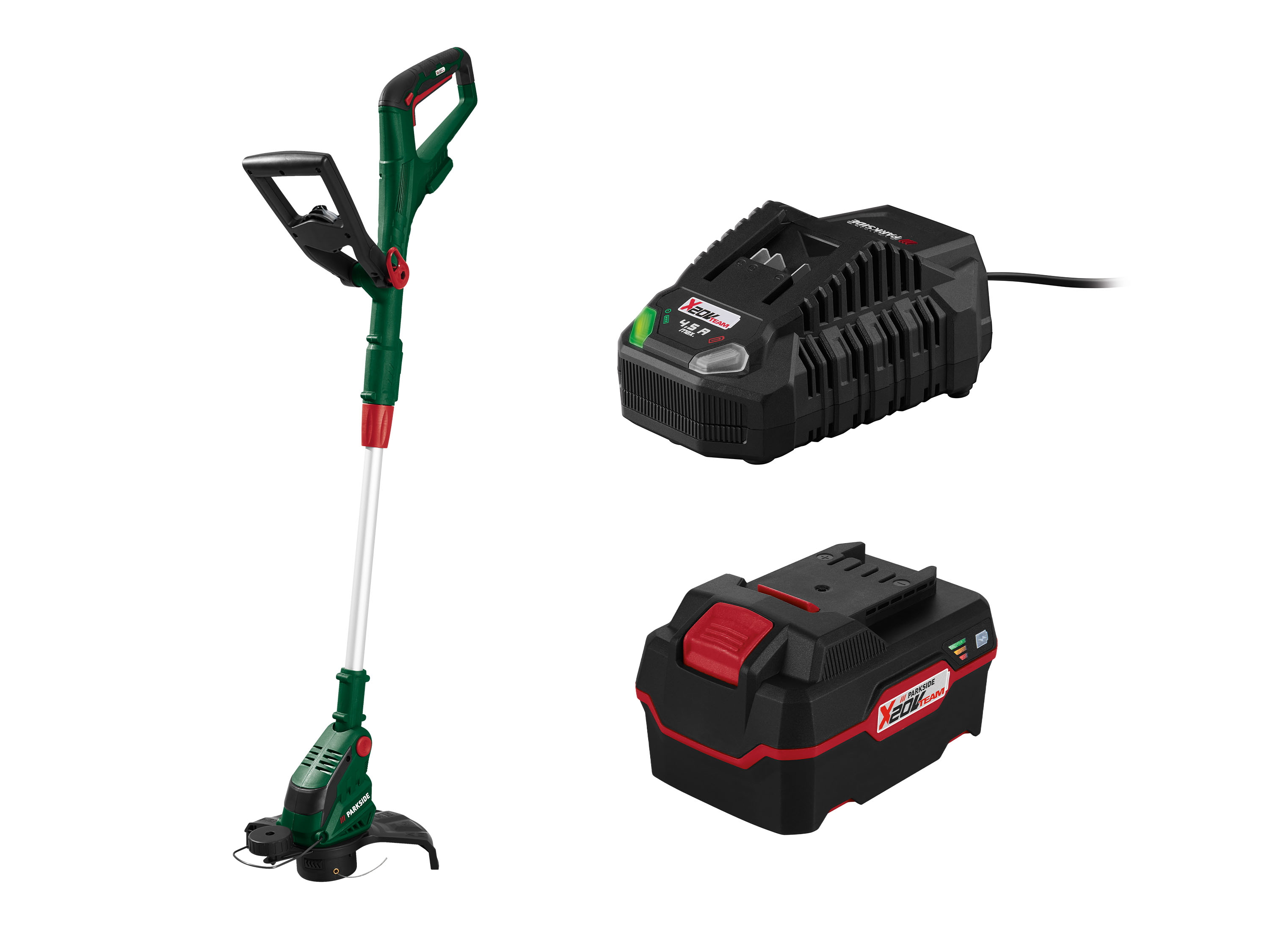 Parkside Zestaw Akumulatorowa podkaszarka do trawy 20 V z akumulatorem, 4 Ah i szybką ładowarką, 4,5 A