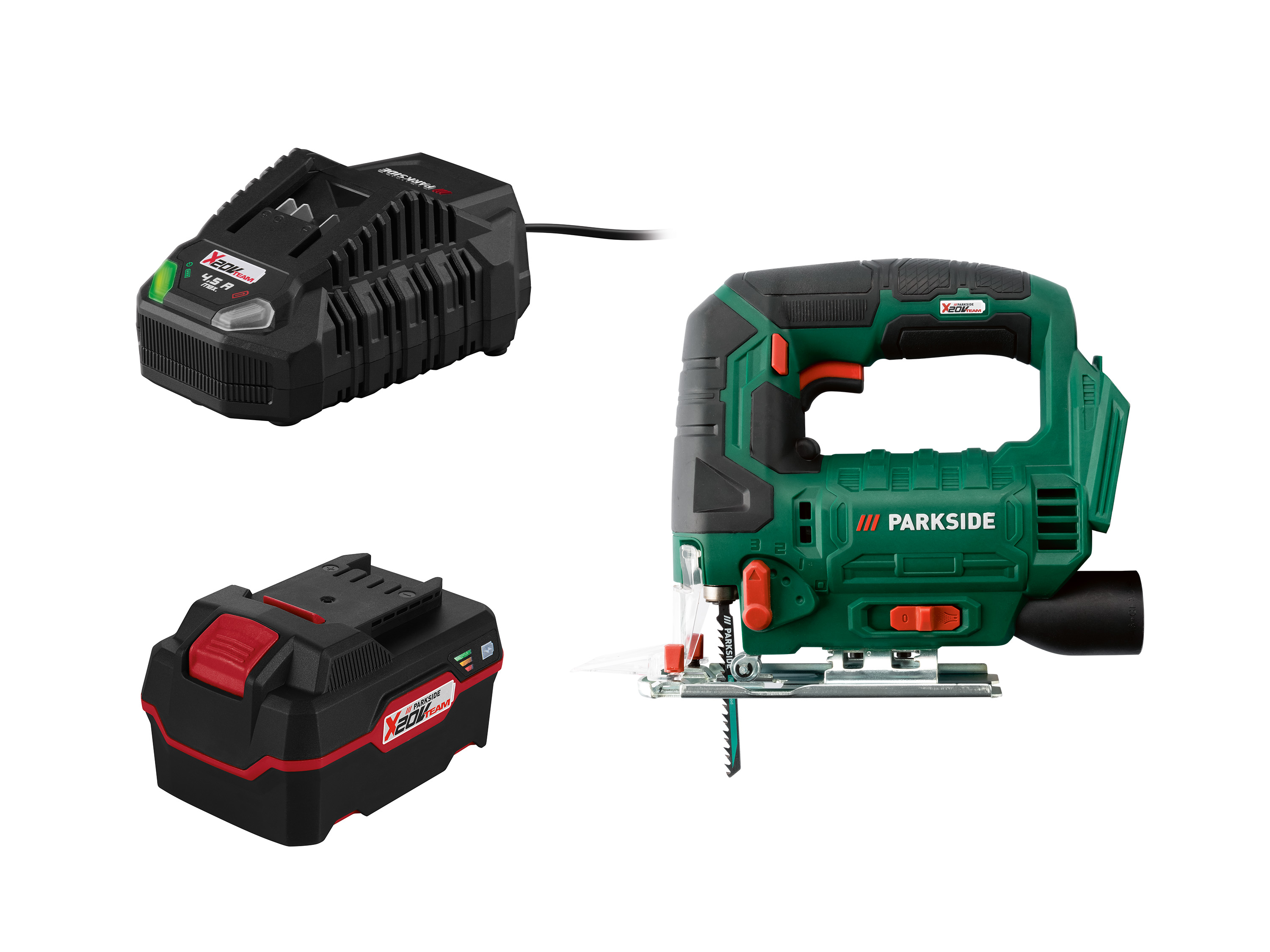 Parkside Zestaw Akumulatorowa wyrzynarka 20 V z akumulatorem 4 Ah i ładowarką 4,5 A