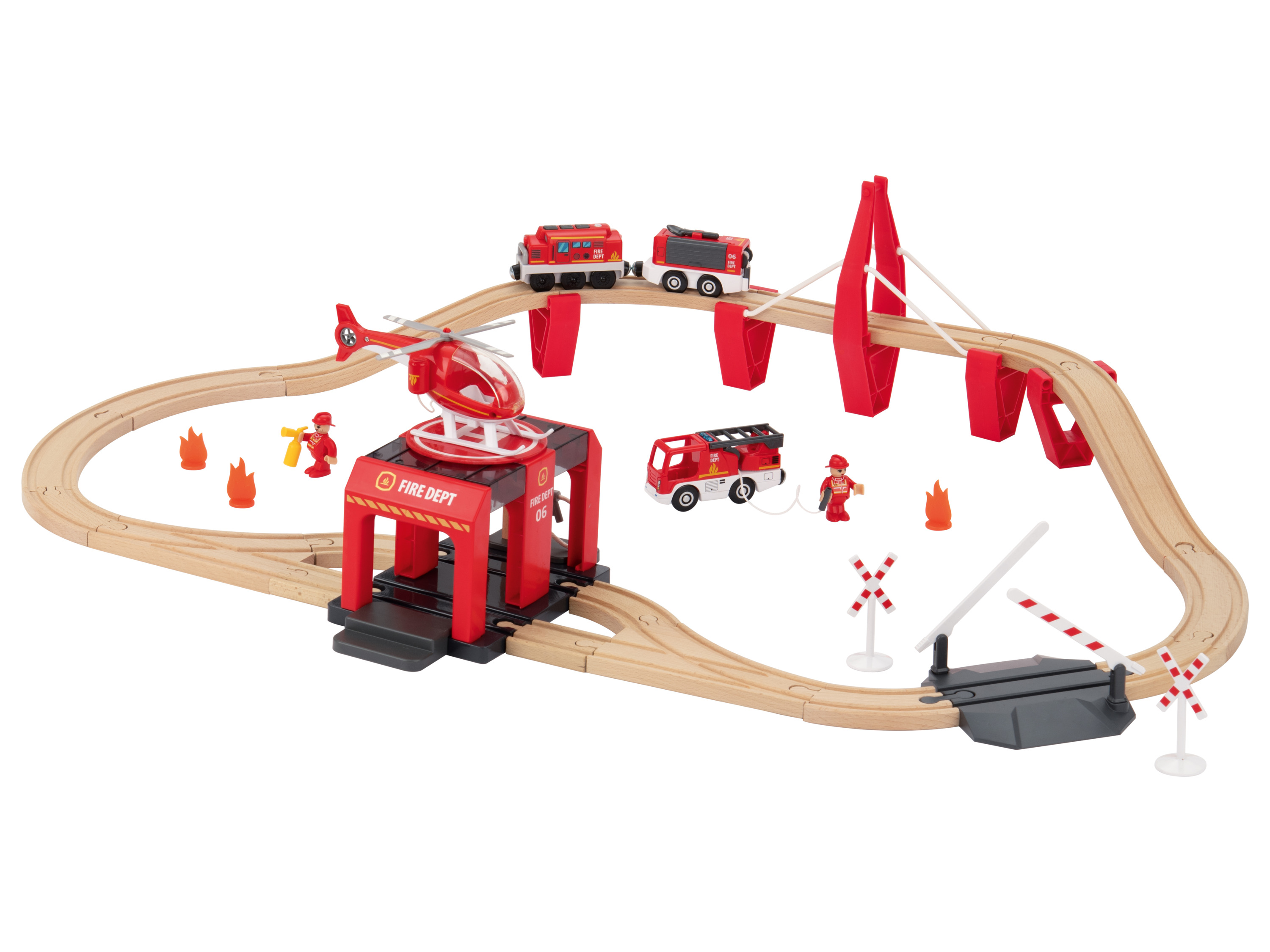 lupilu Drewniana kolejka Straż Pożarna / Pociąg Pasażerski / Farma Straż pożarna