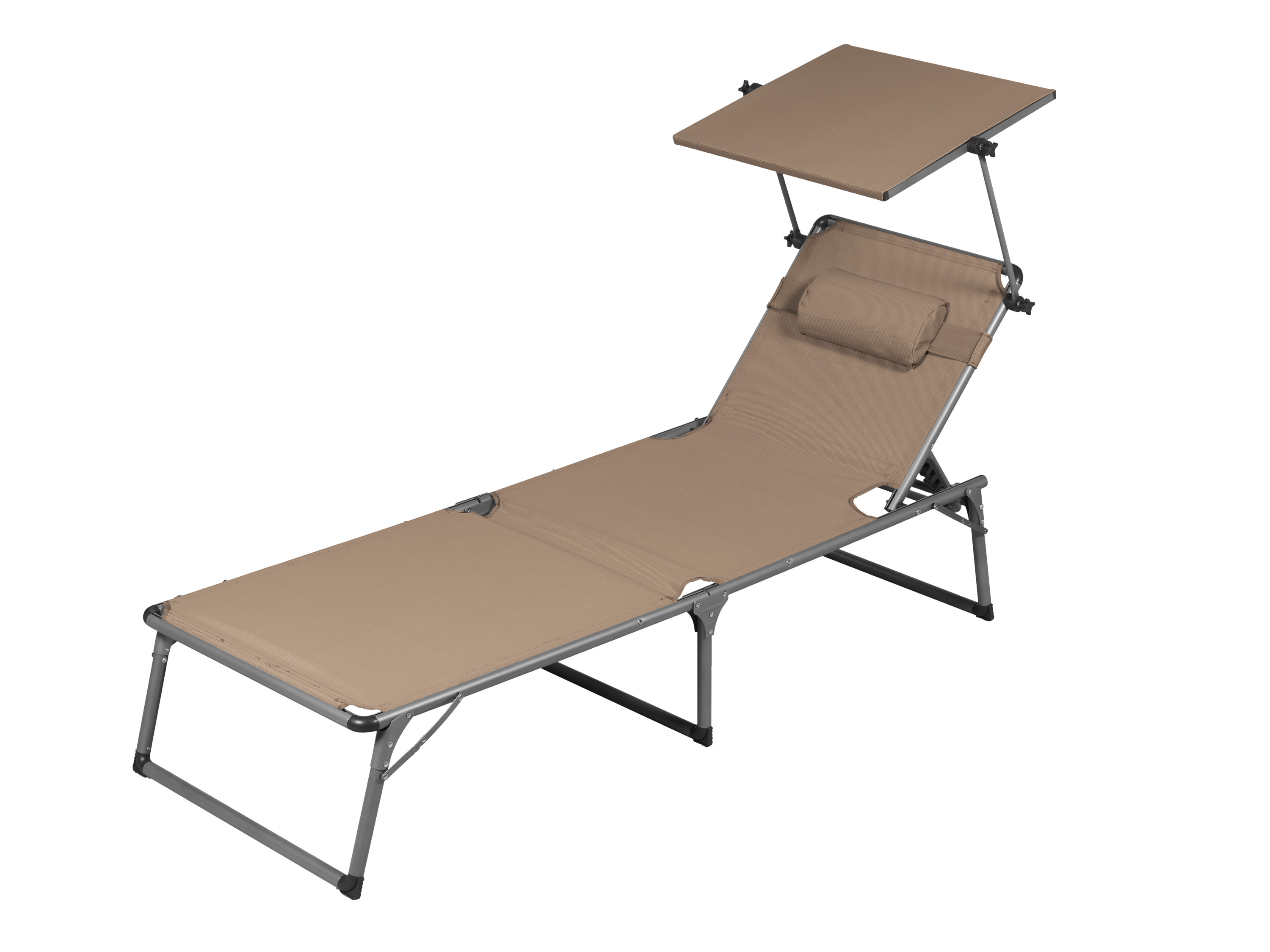 Livarno Aluminiowy leżak ogrodowy z daszkiem, szarobrązowy