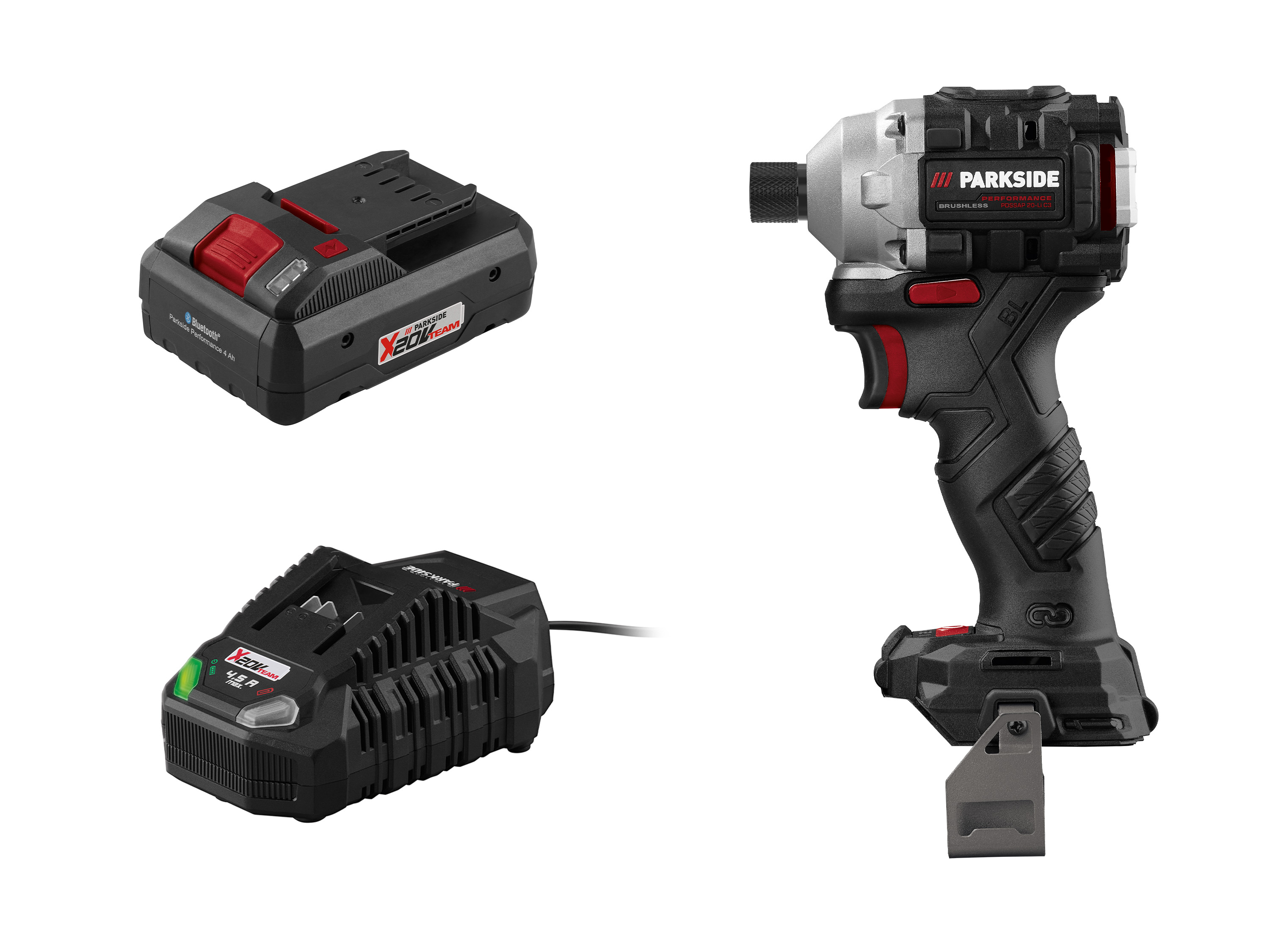 Parkside Performance Zestaw Akumulatorowy klucz udarowy 20 V z akumulatorem Smart 4 Ah i ładowarką 4,5 A