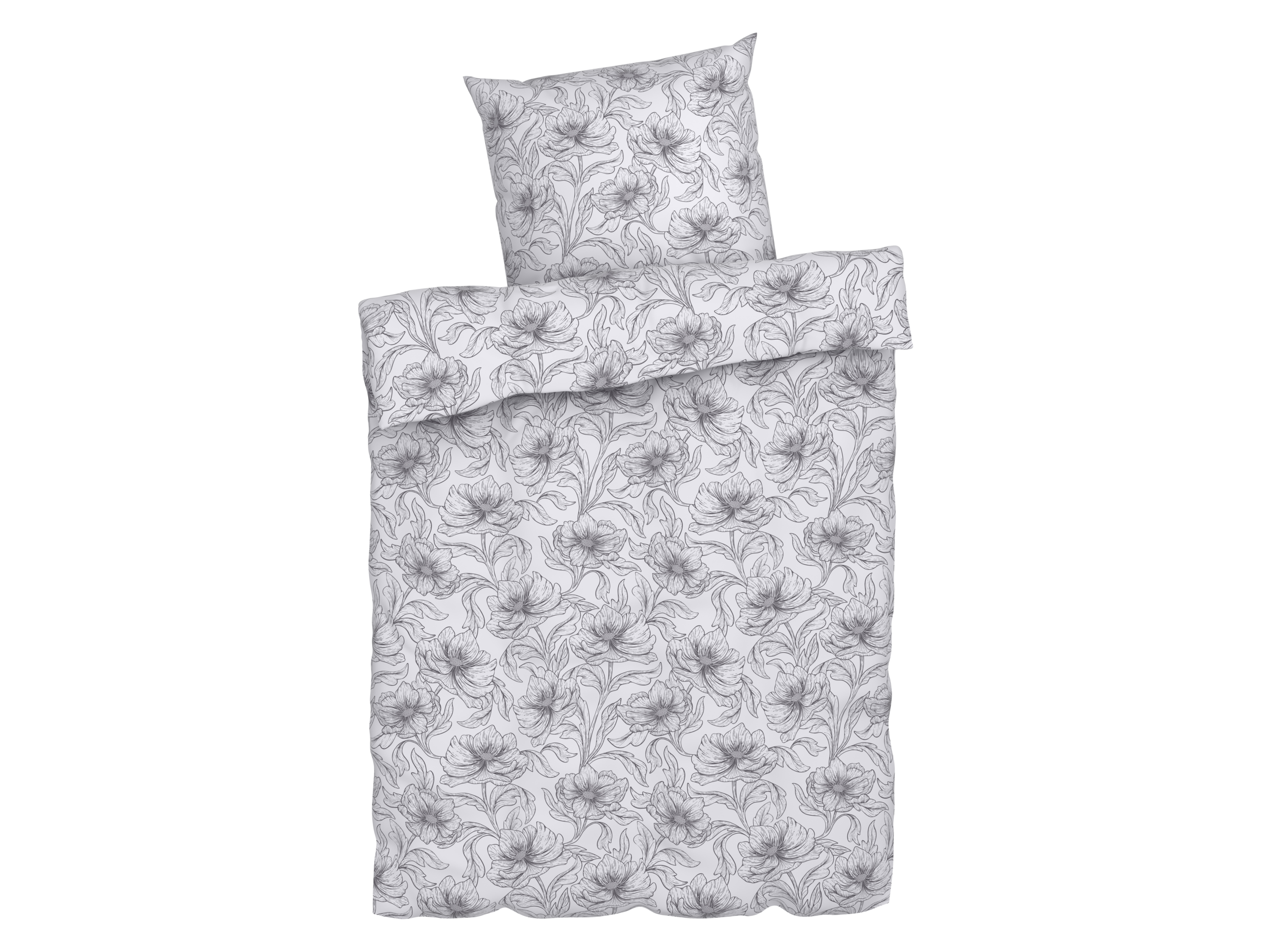 Livarno home Pościel z bawełny renforcé, 140 x 200 cm Kwiaty/biały/szary