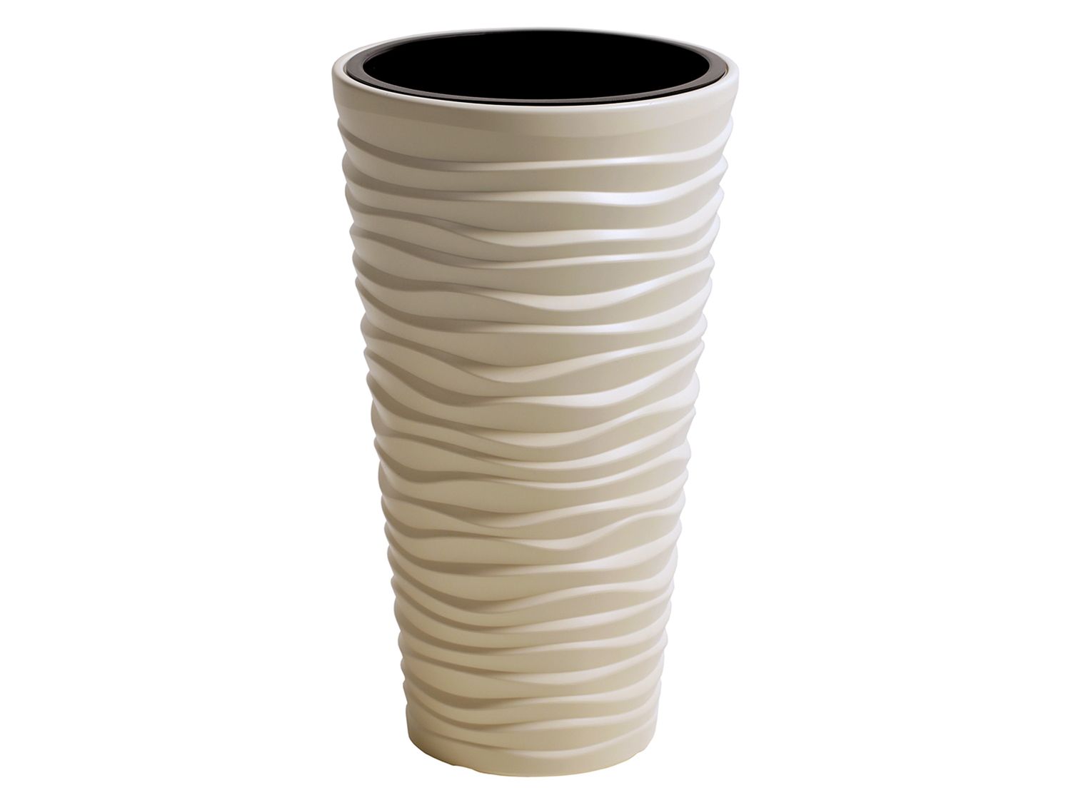 Prosperplast Doniczka Sand Slim, wyjmowany wkład, z poziomymi falami 35 x 62 x 35 cm szer. x wys. x gł., Kremowy