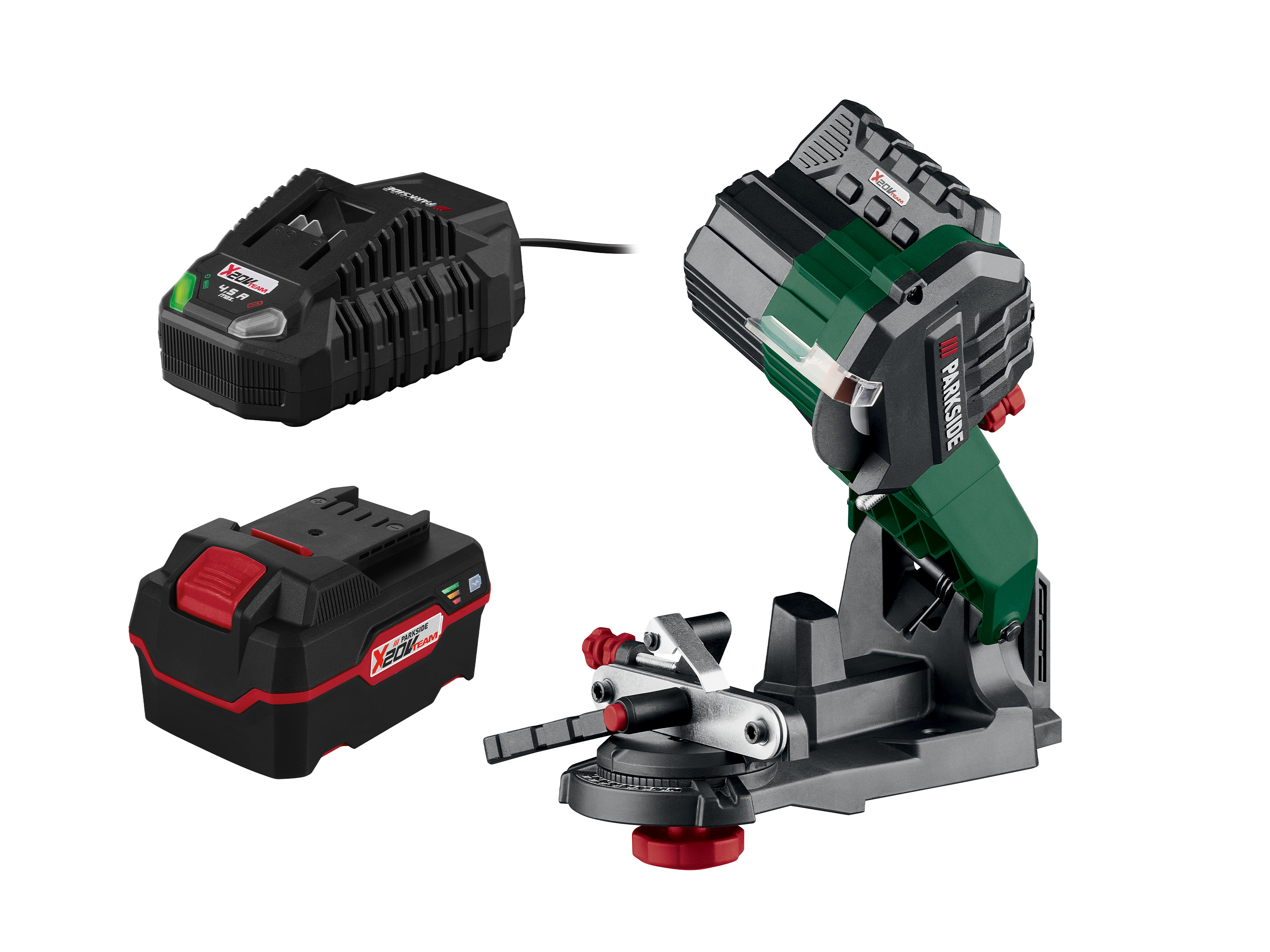 Parkside Zestaw Akumulatorowa ostrzałka do pił łańcuchowych 20 V z akumulatorem 4 Ah i ładowarką 4,5 A