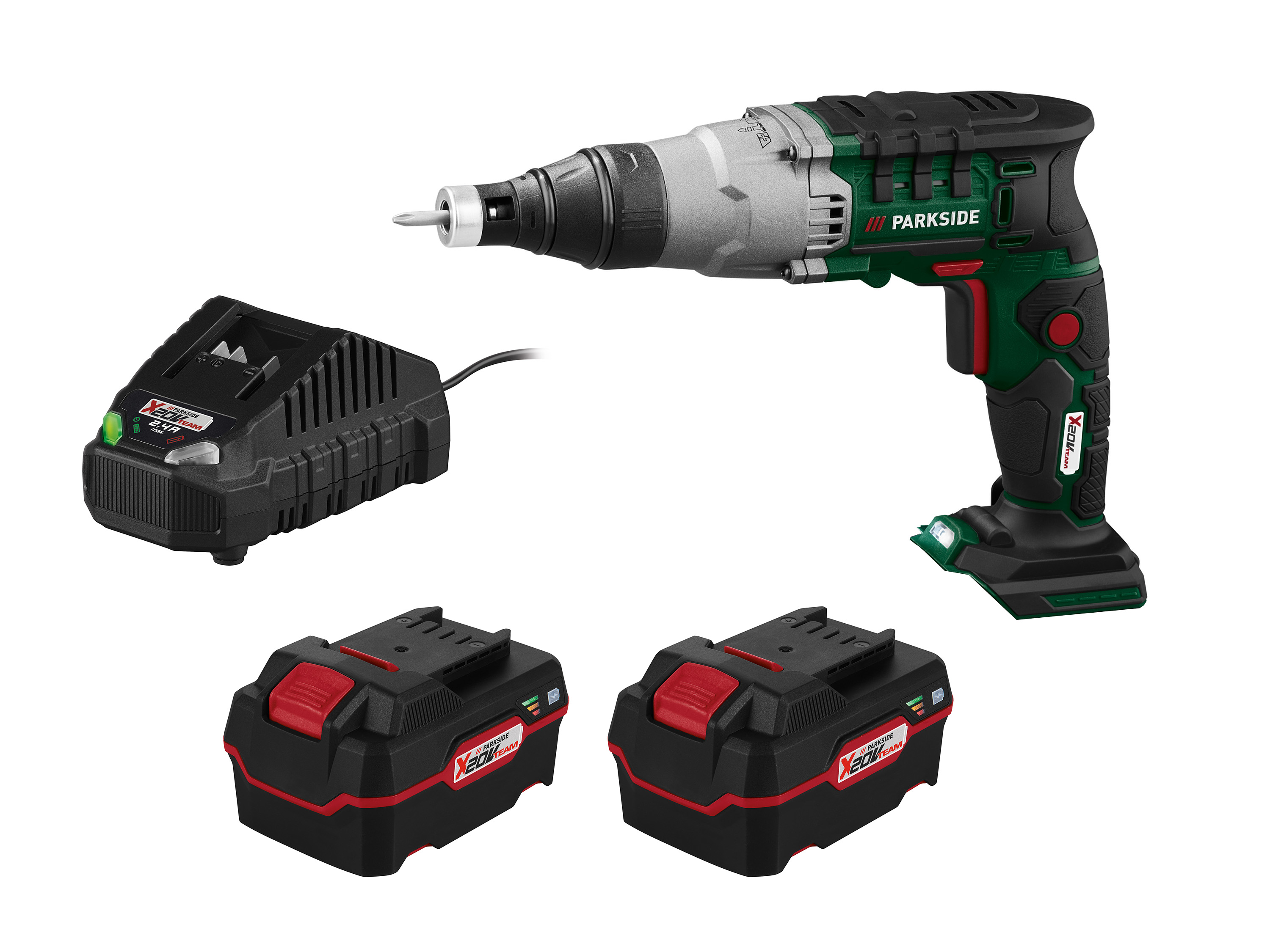 Parkside Zestaw Akumulatorowa wkrętarka do suchej zabudowy 20 V z 2 akumulatorami, 4 Ah i ładowarką 2,4 A