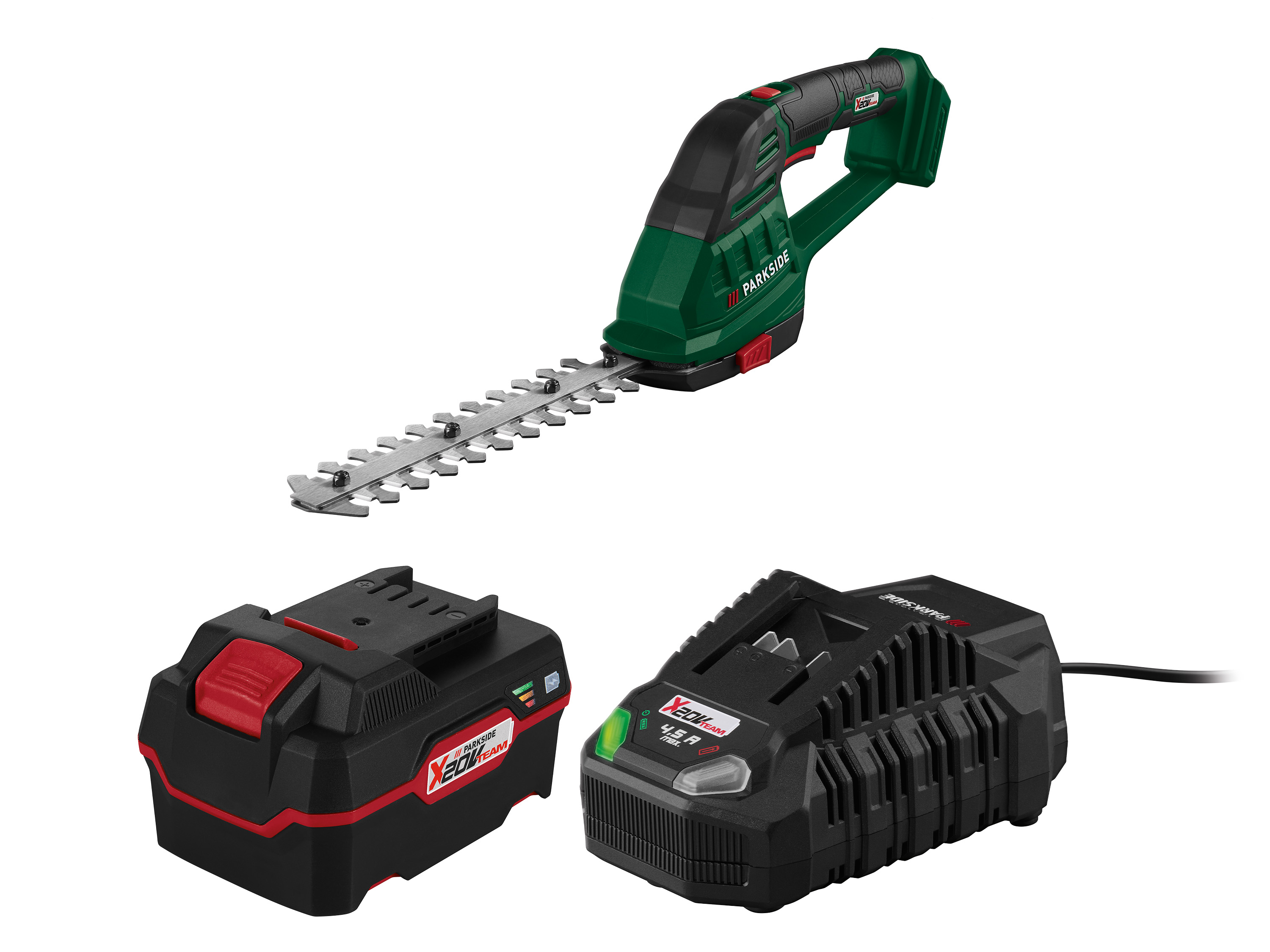 Parkside Zestaw Akumulatorowe nożyce do trawy i krzewów 20 V z akumulatorem 20 V, 4 Ah i ładowarką 4,5 A