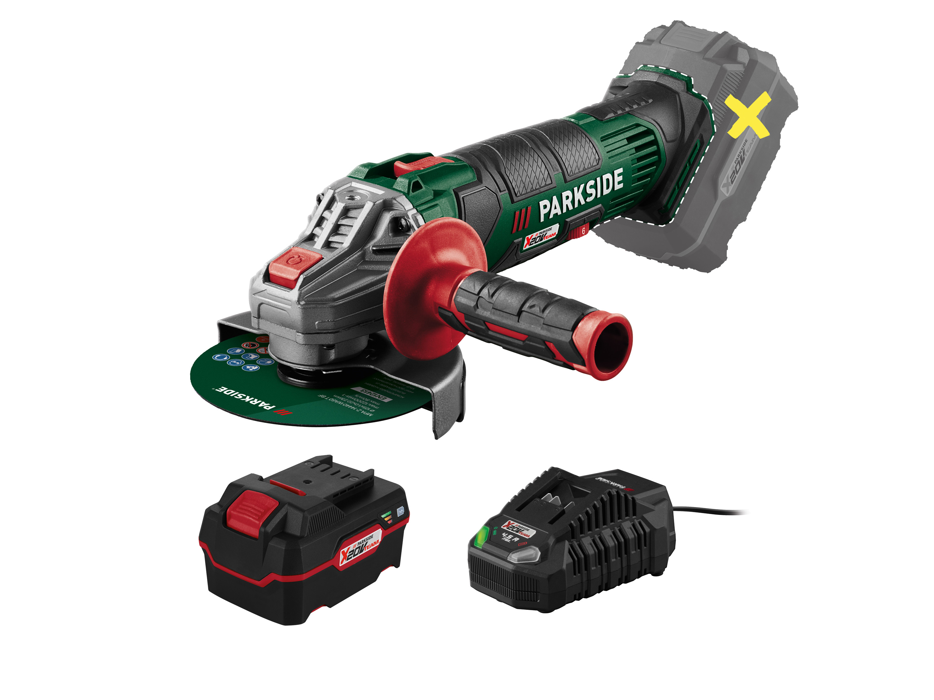 Parkside Zestaw Akumulatorowa szlifierka kątowa, 20 V, Pwsa 20-Li F4 z akumulatorem i ładowarką