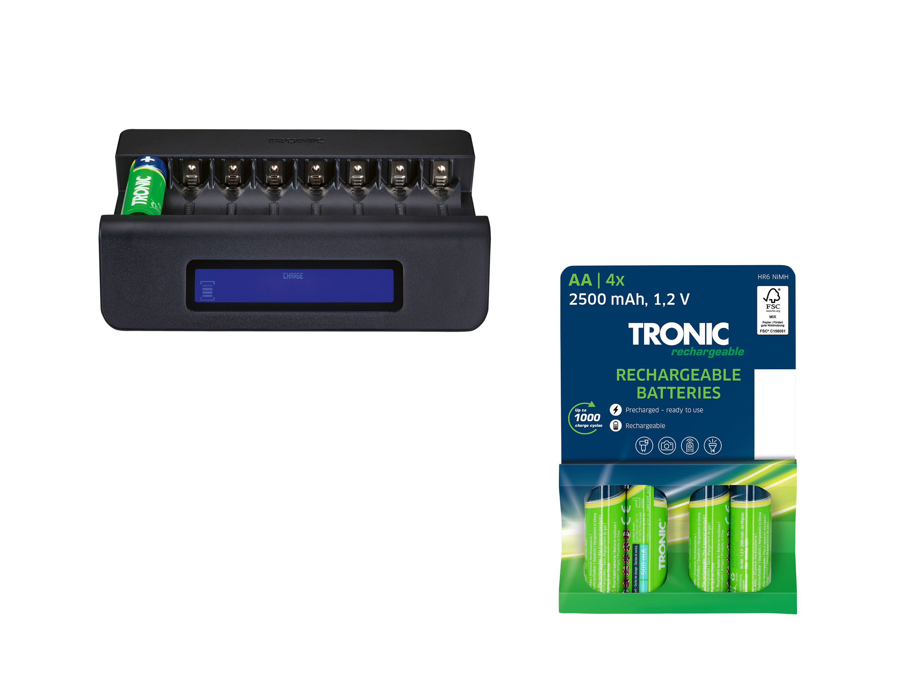 Tronic Zestaw Ładowarka akumulatorowa z kablem Usb-A - Usb-C z 4 akumulatorkami AA