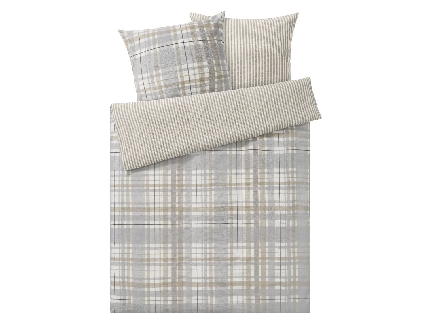 meradiso Pościel bawełniana z kory 220 x 200 cm, 1 komplet W kratkę beżowy