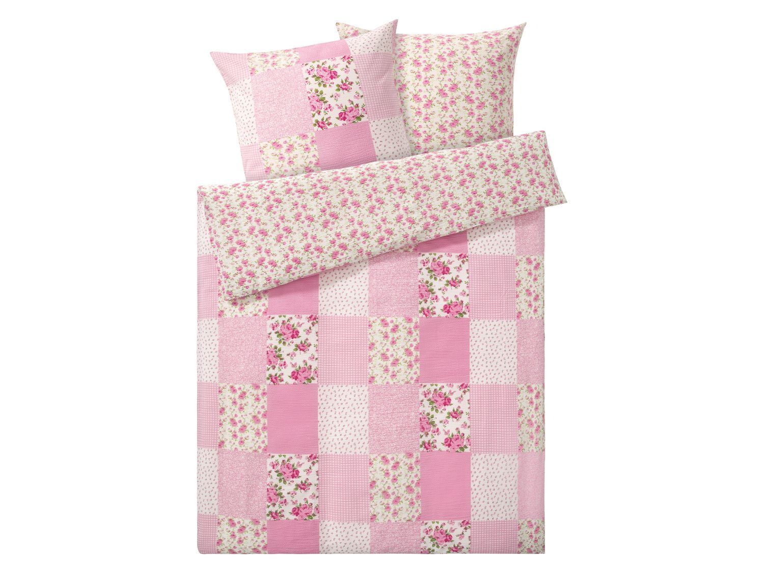 meradiso Pościel bawełniana z kory 220 x 200 cm, 1 komplet Patchwork różowy