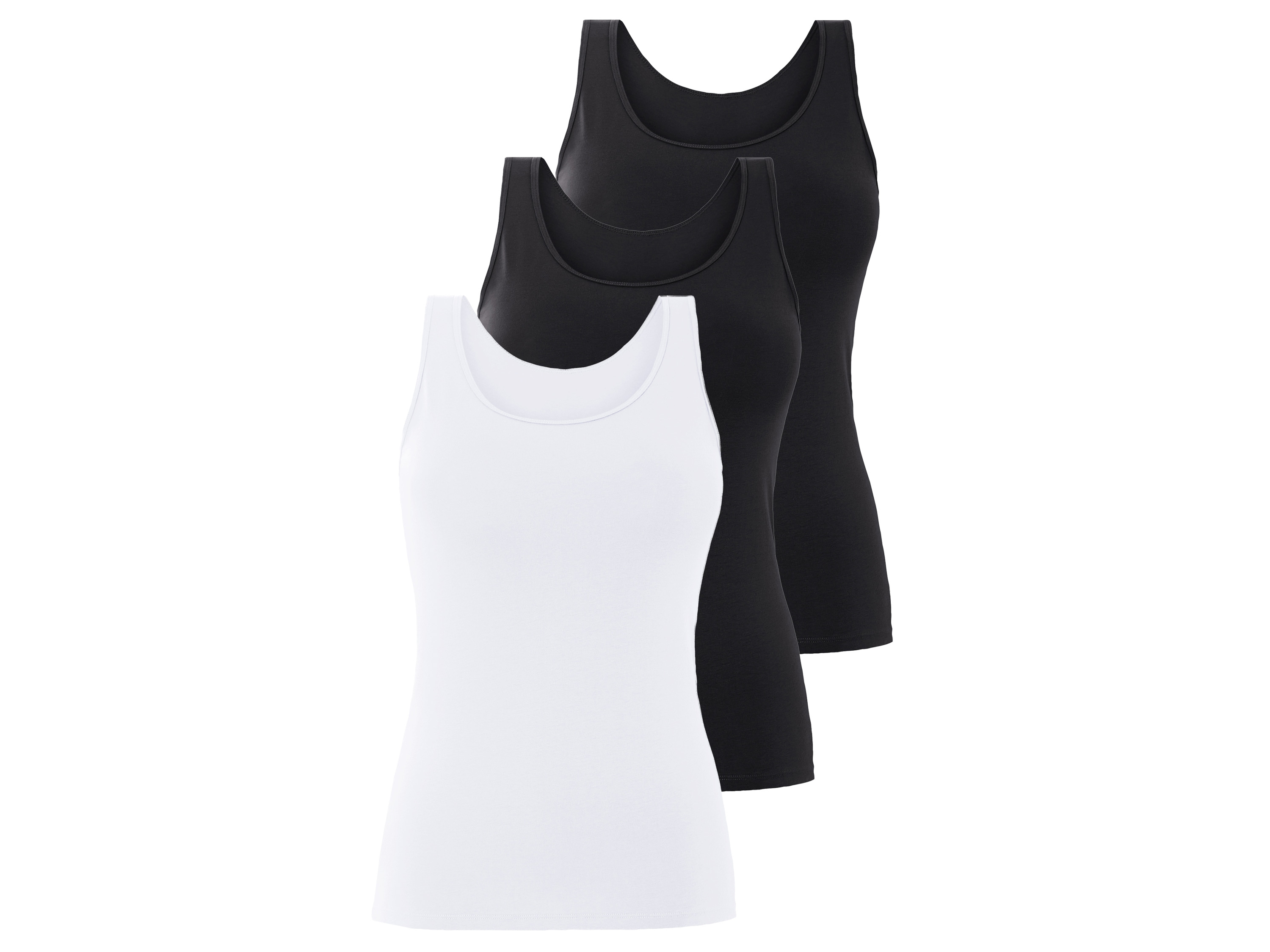 esmara Topy damskie z bawełną, 3 sztuki Czarny / biały, XS 32-34