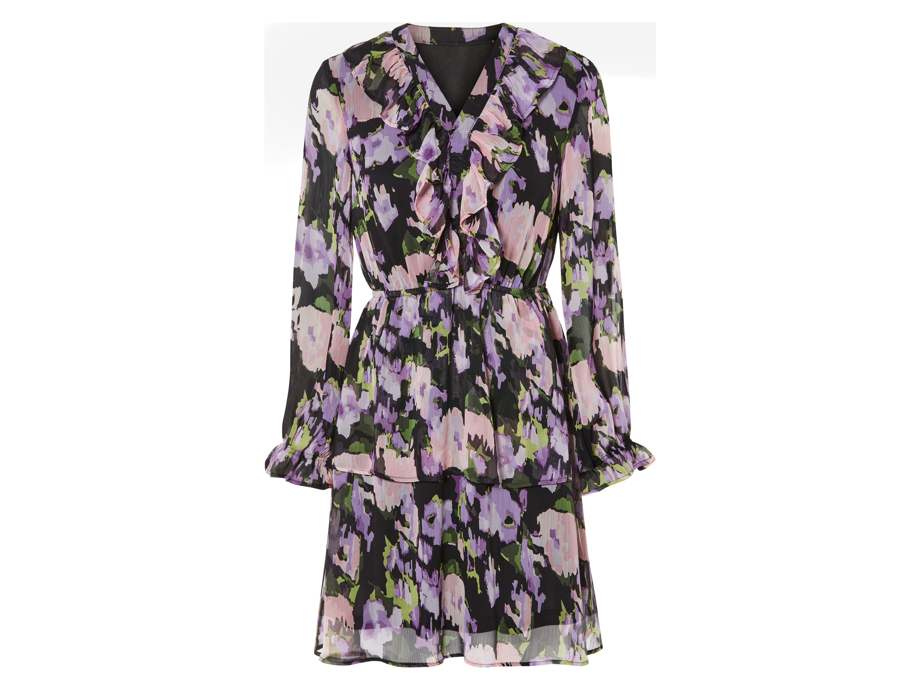 esmara Sukienka damska z szyfonu z falbanami 38, Czarny