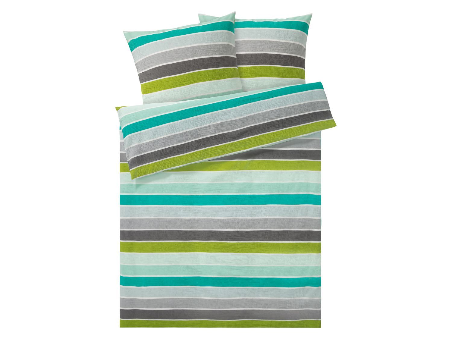 meradiso Pościel bawełniana z kory 220 x 200 cm, 1 komplet W paski zielony/szary