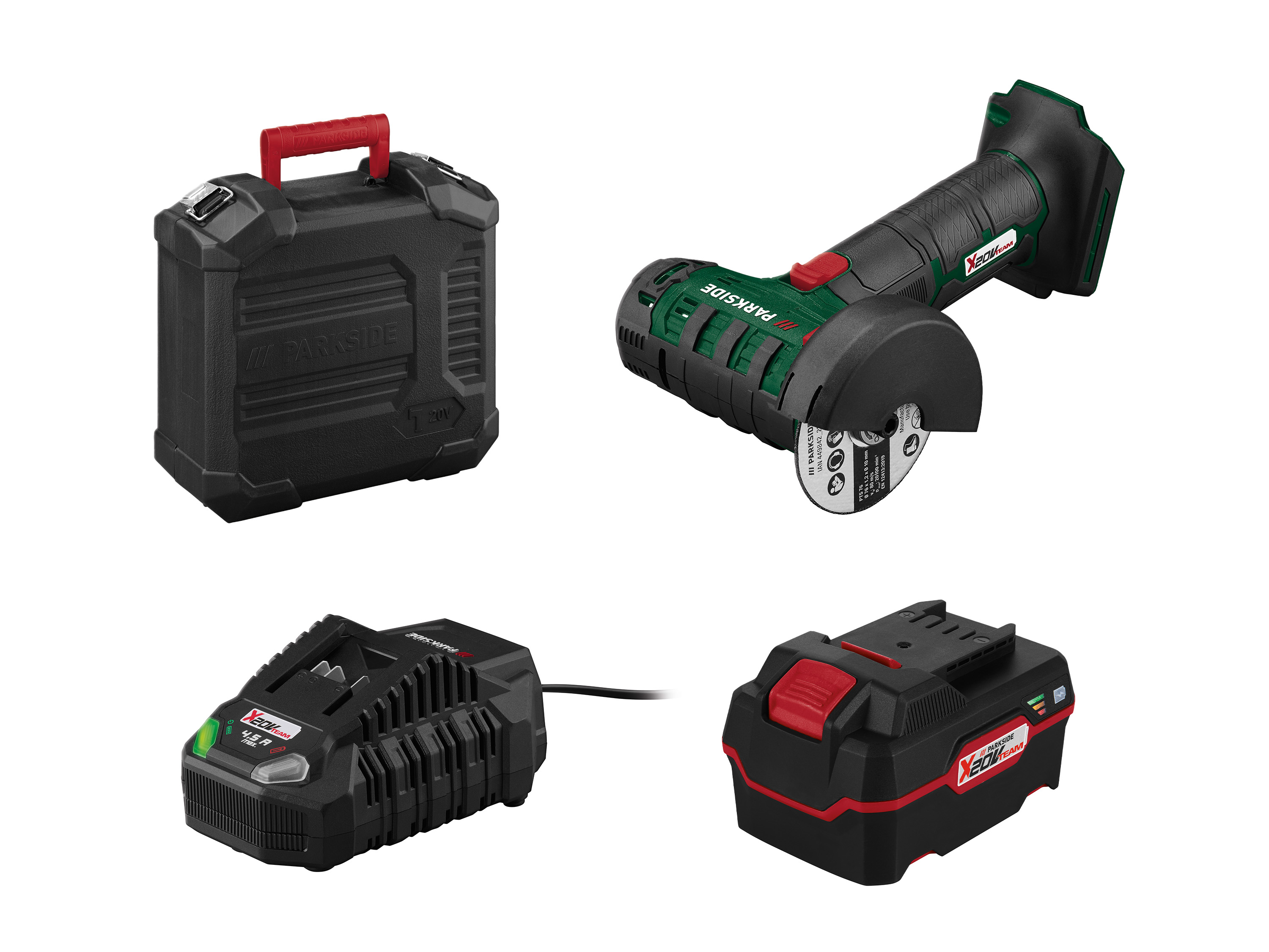 Parkside Zestaw Akumulatorowa szlifierka kątowa 20 V z akumulatorem 4 Ah i ładowarką 4,5 A