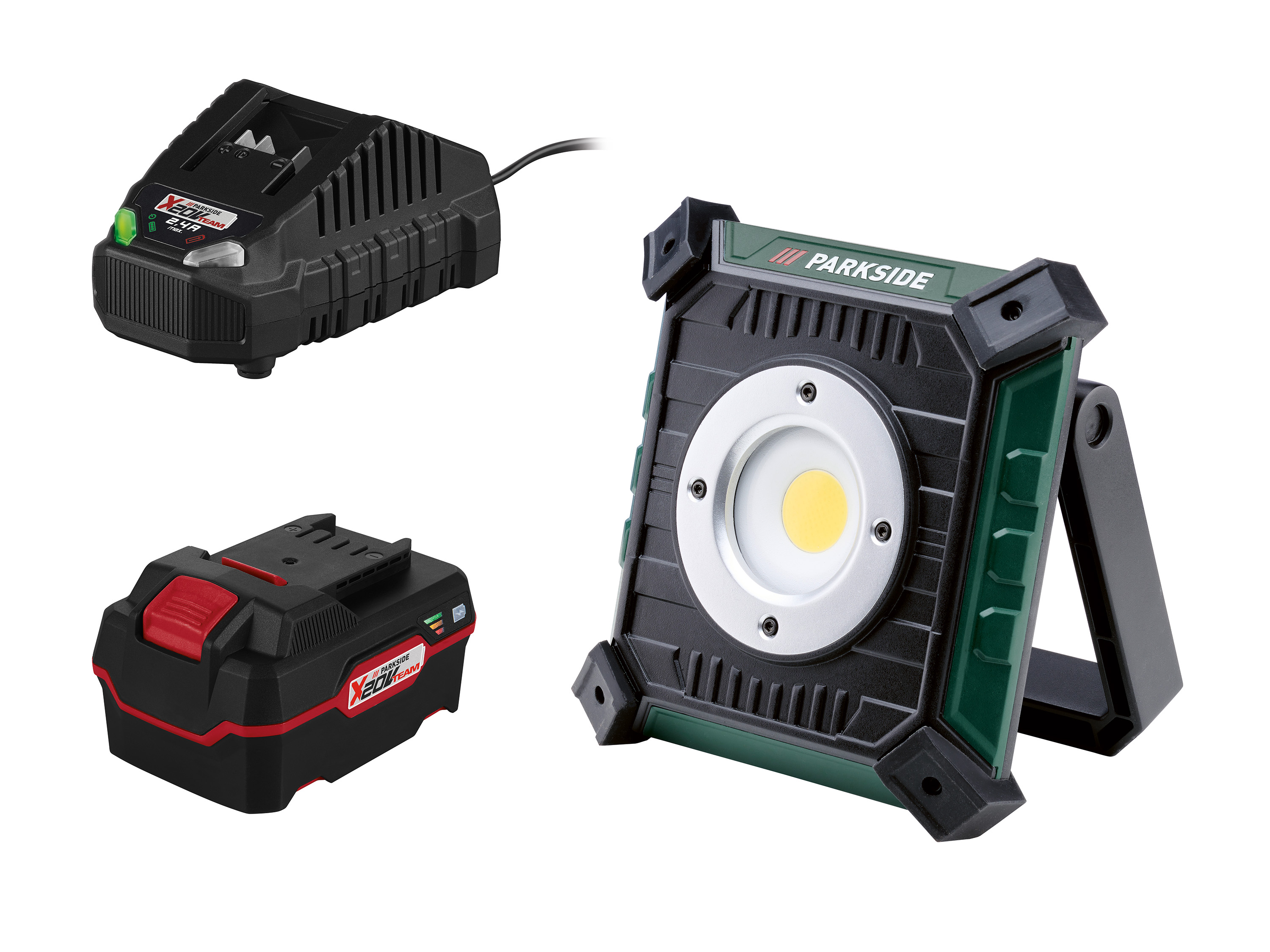 Parkside Zestaw Akumulatorowa lampa budowlana LED 20 V z akumulatorem, 4 Ah i ładowarką 2,4 A