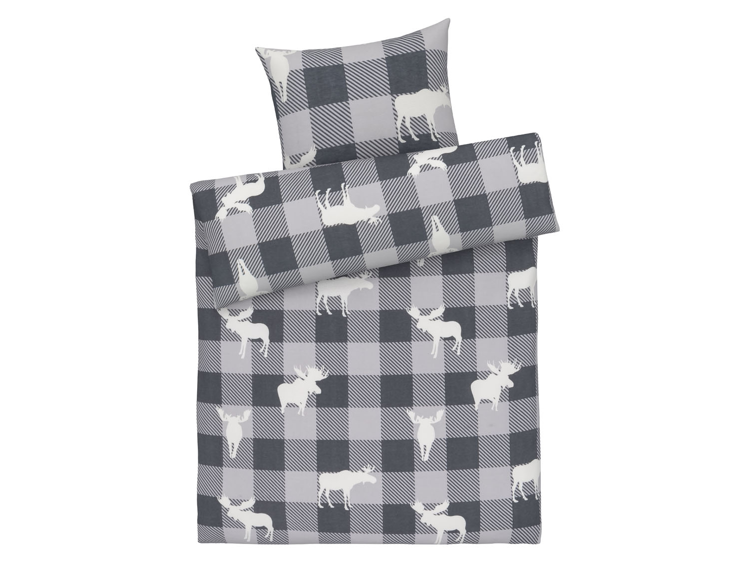 Livarno home Pościel bawełniana z delikatnej flaneli 140 x 200 cm, 1 komplet Jeleń/ kratka/ szary