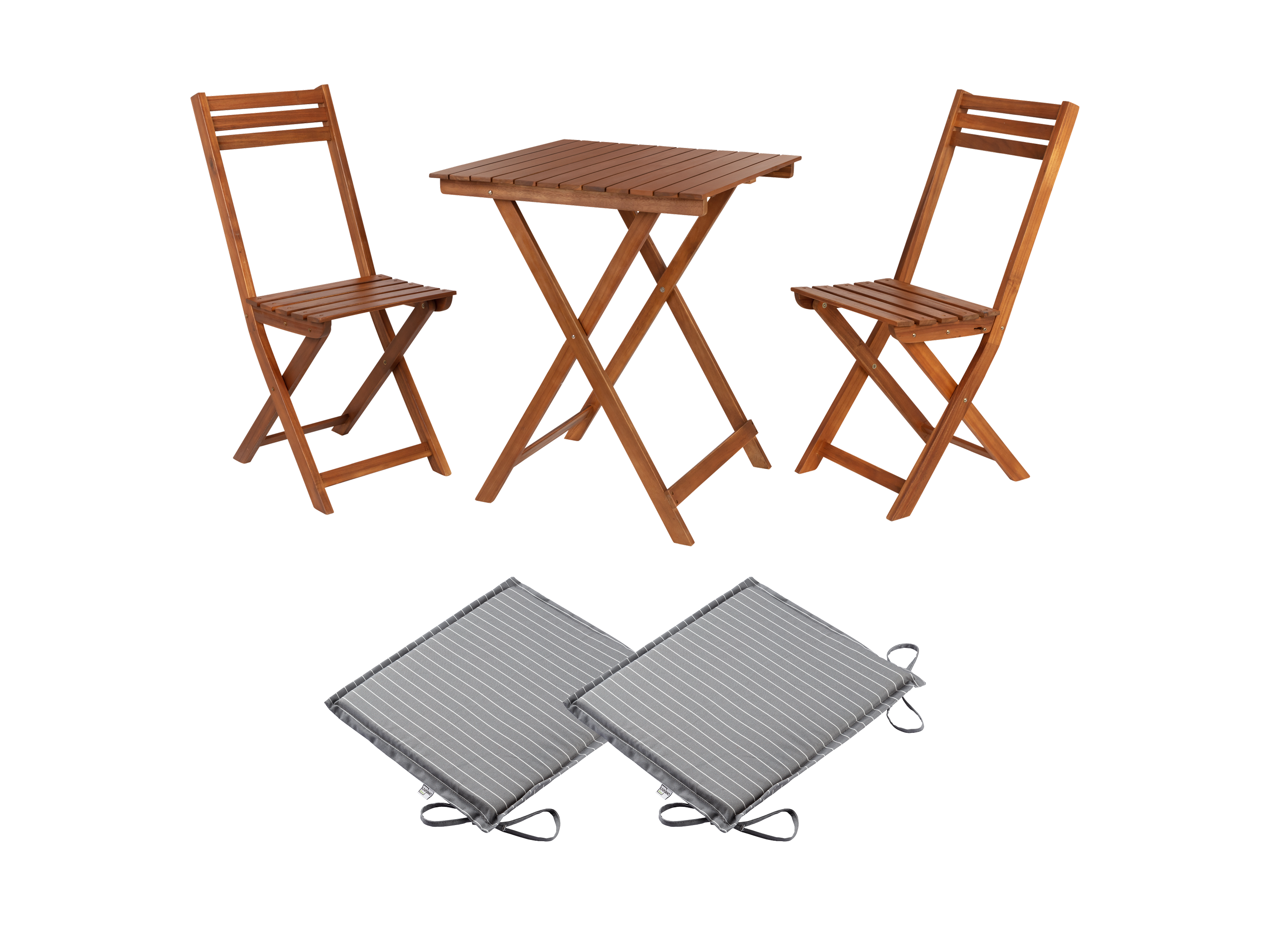 Livarno home Zestaw mebli balkonowych Sevilla z drewna akacjowego, stolik i 2 krzesła z 2 poduszkami na siedzisko