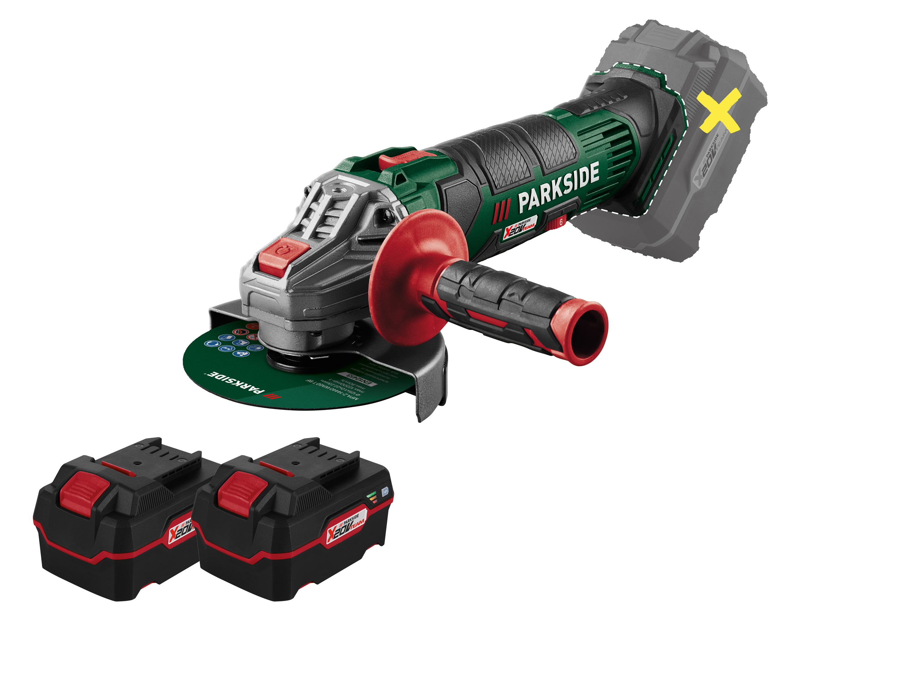 Parkside Zestaw Akumulatorowa szlifierka kątowa, 20 V, Pwsa 20-Li F4 z 2 akumulatorami