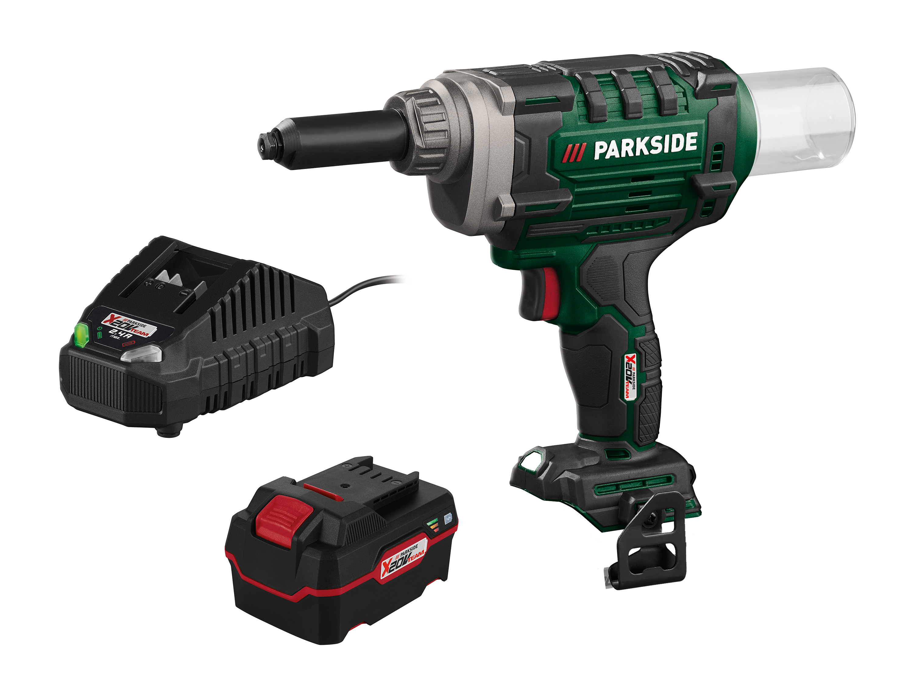 Parkside Zestaw Akumulatorowa nitownica 20 V z akumulatorem, 4 Ah i ładowarką 2,4 A