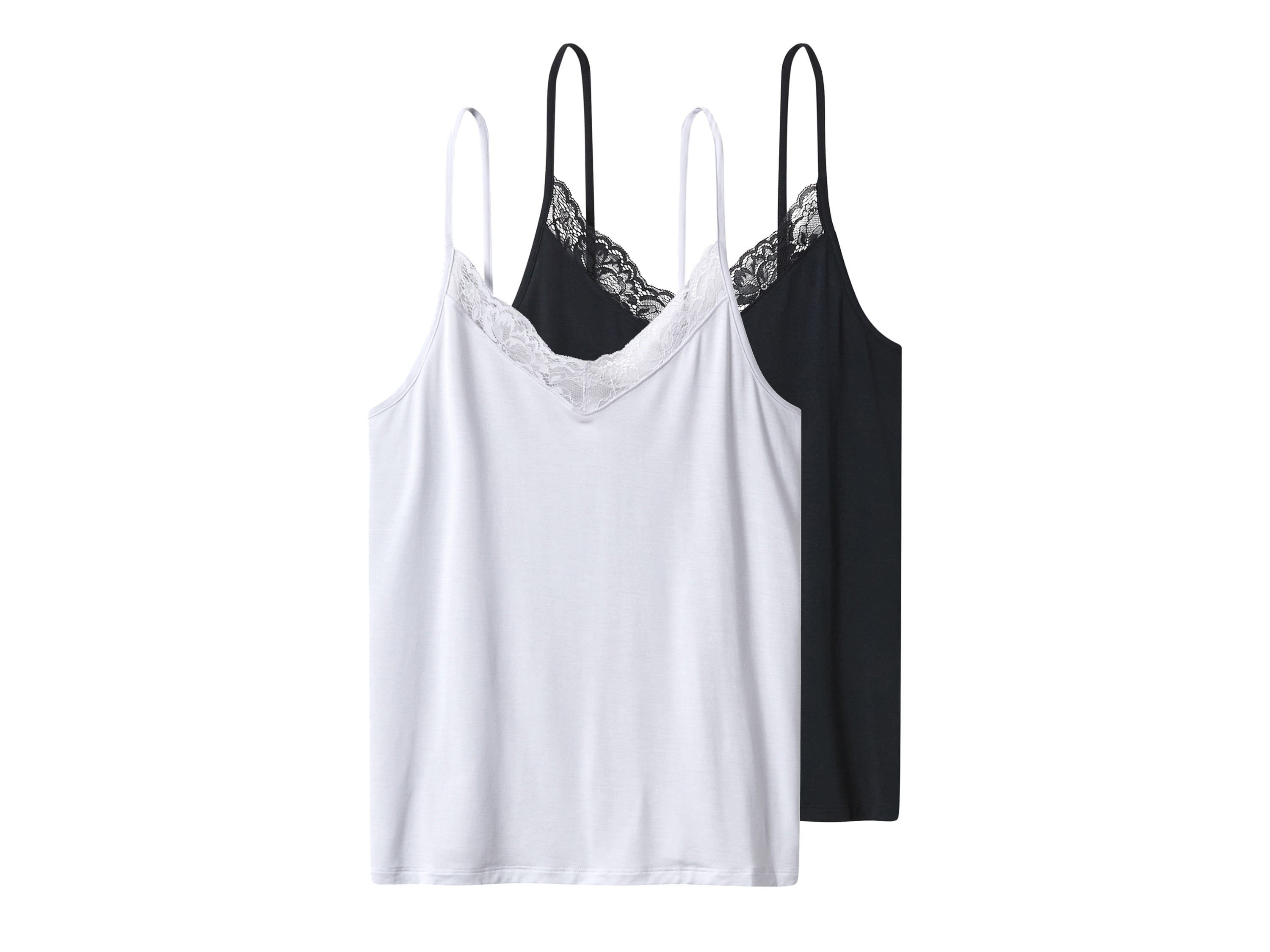 esmara Topy damskie na ramiączkach, 2 sztuki Czarny / biały, XS 32/34