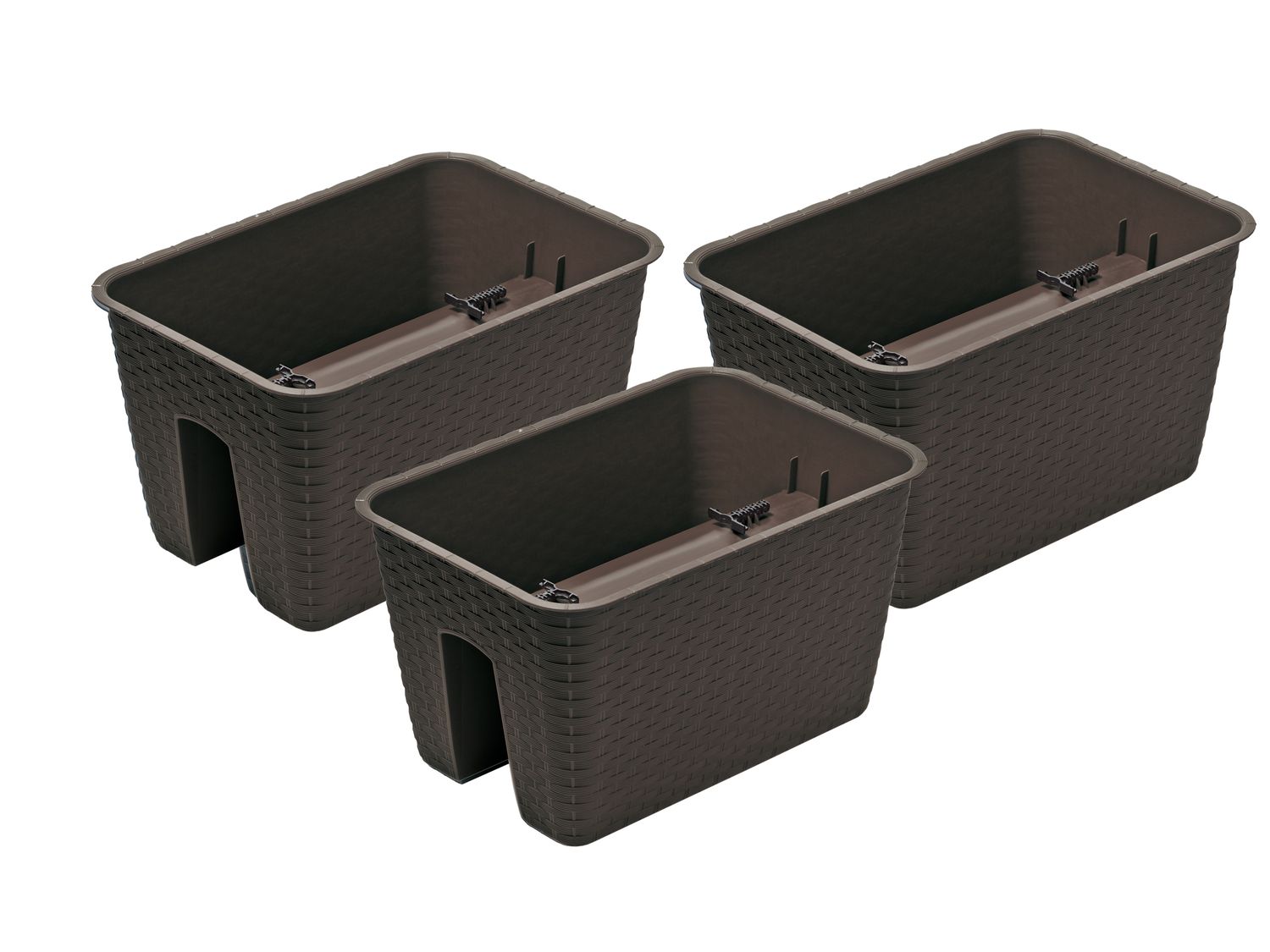 Prosperplast Donica balustradowa Ratolla Railing, 3 elementy Prostokątny, Brązowy, 396x272x225 mm