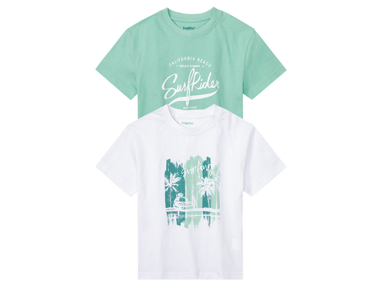 lupilu T-shirty chłopięce z bawełny, 2 sztuki 110/116, Miętowy/biały
