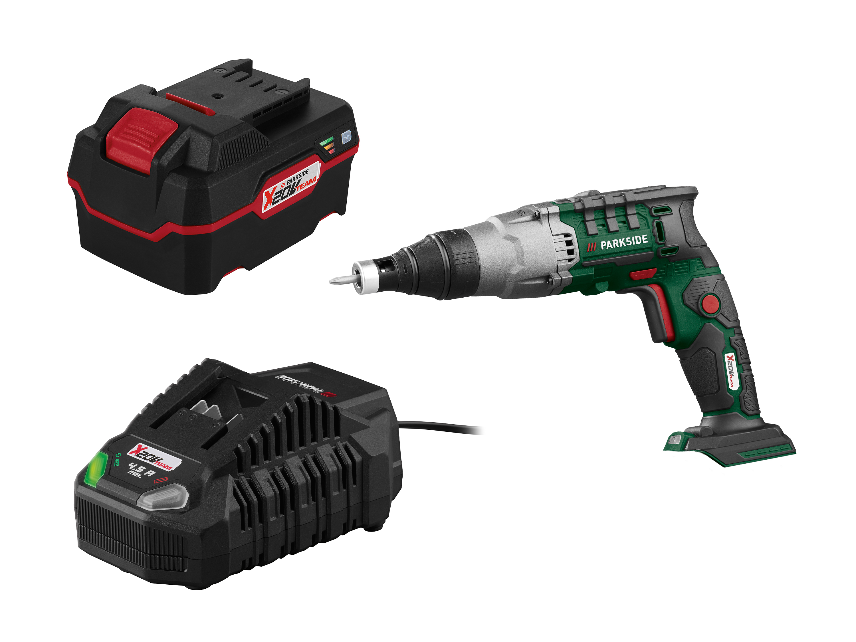 Parkside Zestaw Akumulatorowa wkrętarka do suchej zabudowy 20 V z akumulatorem 4 Ah i ładowarką 4,5 A