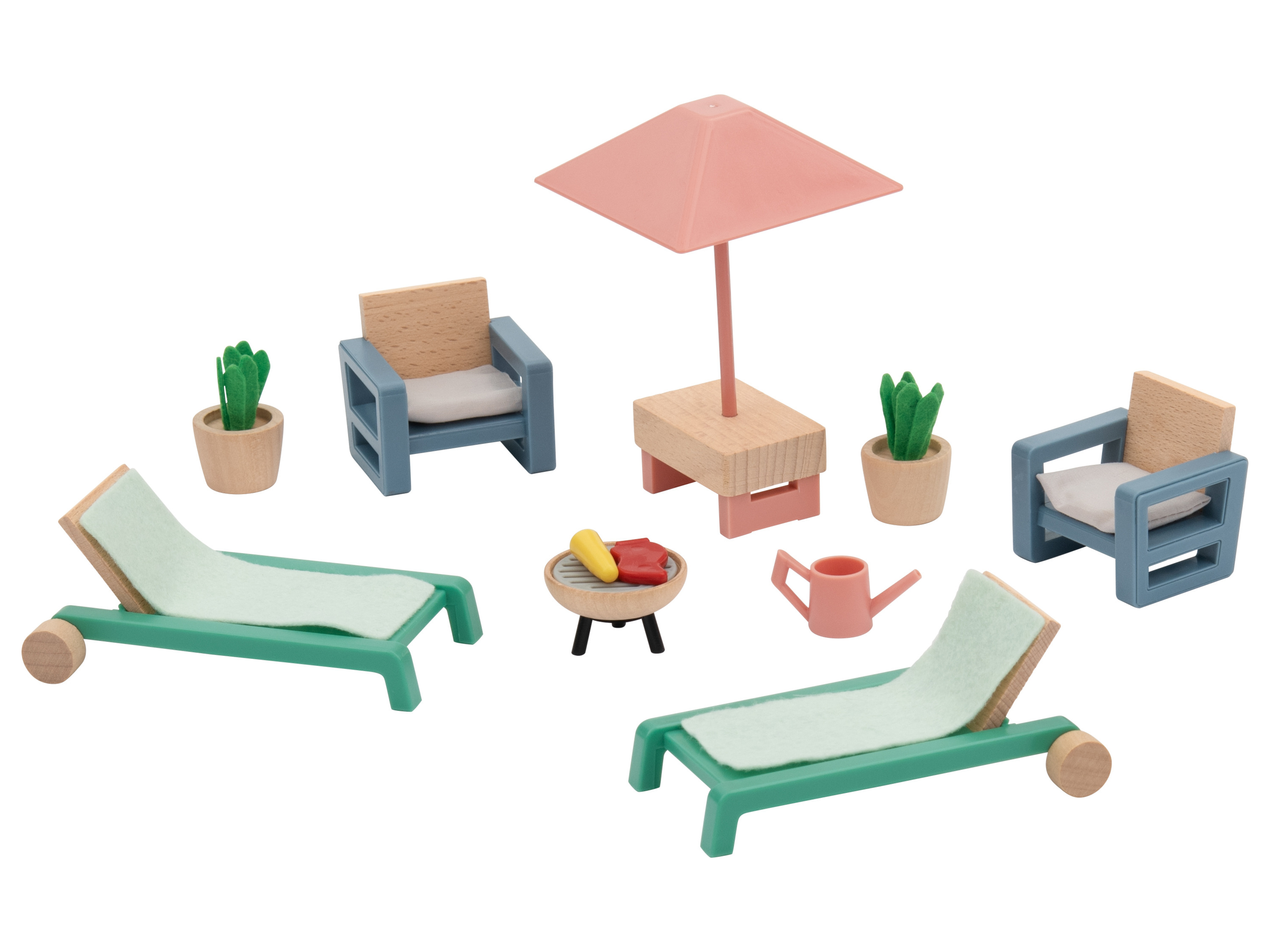 lupilu Zestaw drewnianych mebli / lalek do domku dla lalek Meble ogrodowe