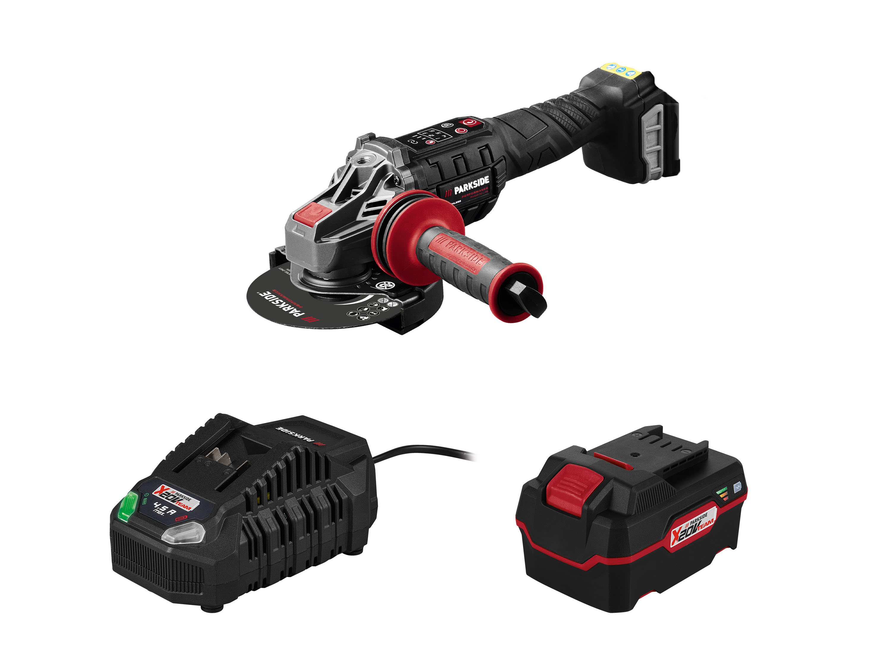 Parkside Performance Zestaw Akumulatorowa szlifierka kątowa 20 V z akumulatorem, 4 Ah i szybką ładowarką, 4,5 A