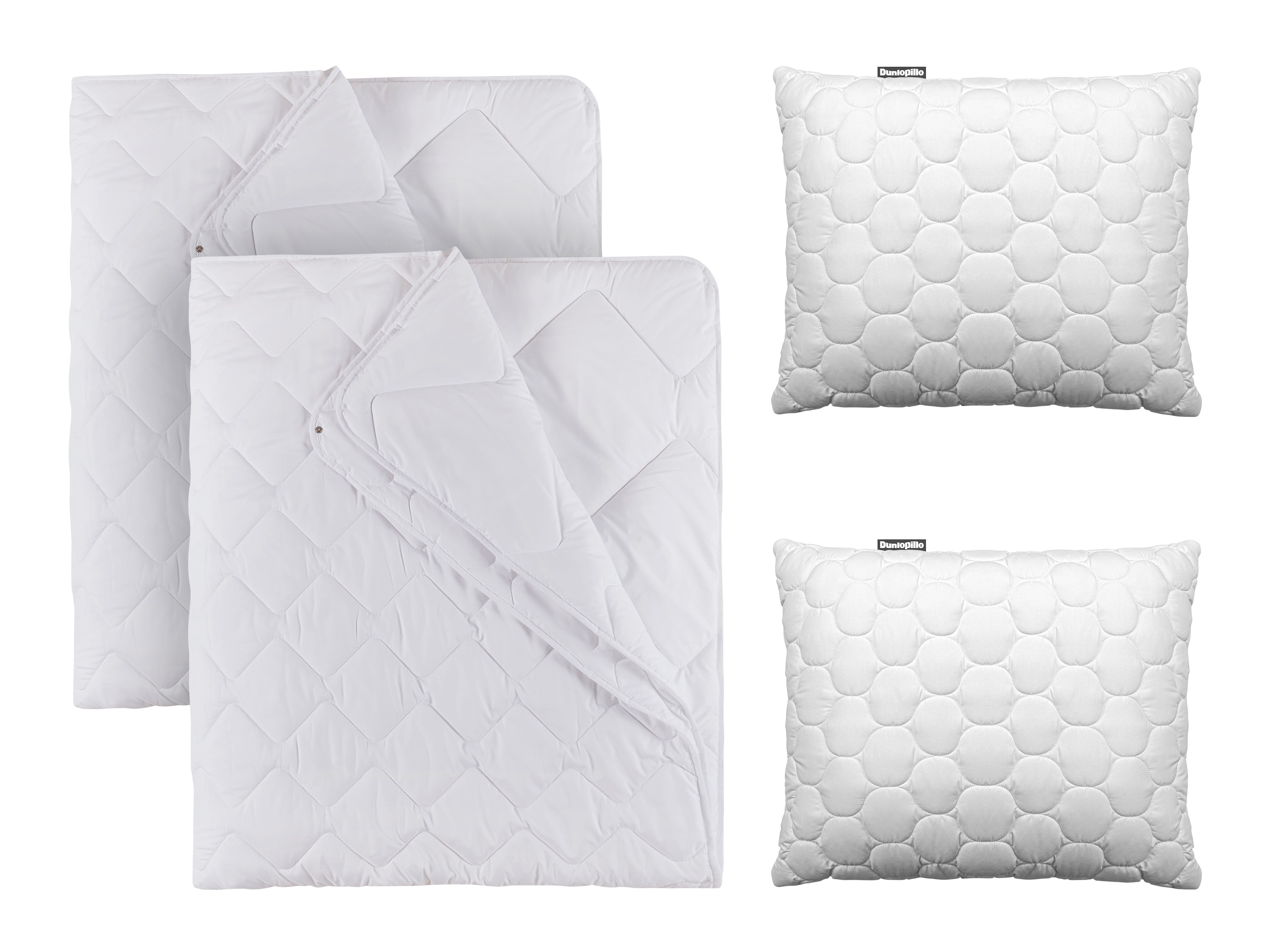 Dunlopillo Zestaw 2 dwuwarstwowe kołdry pikowane na 4 pory roku, 160 x 200 cm ​​​​​​​z 2 poduszkami, 80 x 70 cm