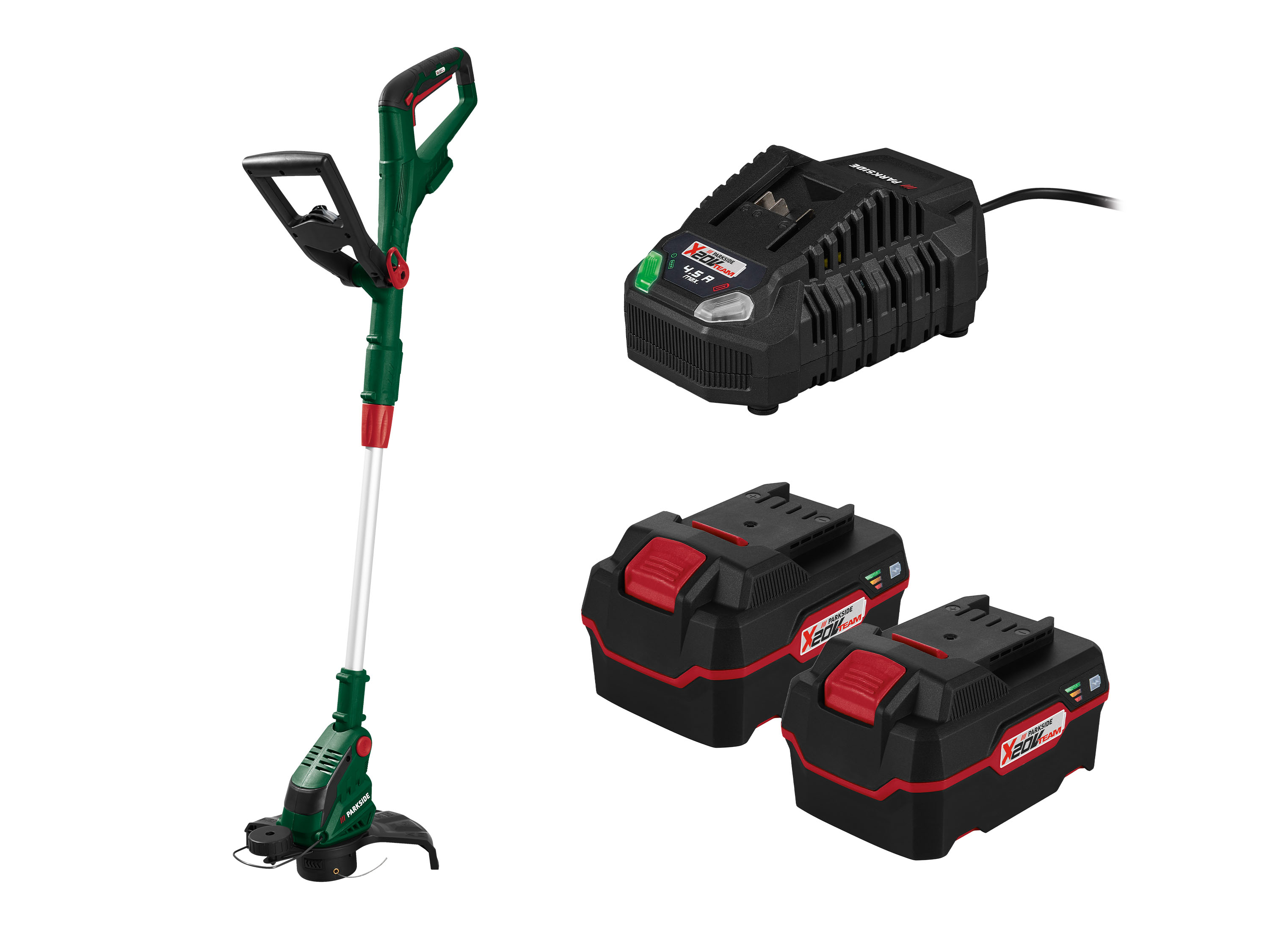 Parkside Zestaw Akumulatorowa podkaszarka do trawy 20 V z 2 akumulatorami, 4 Ah i szybką ładowarką, 4,5 A