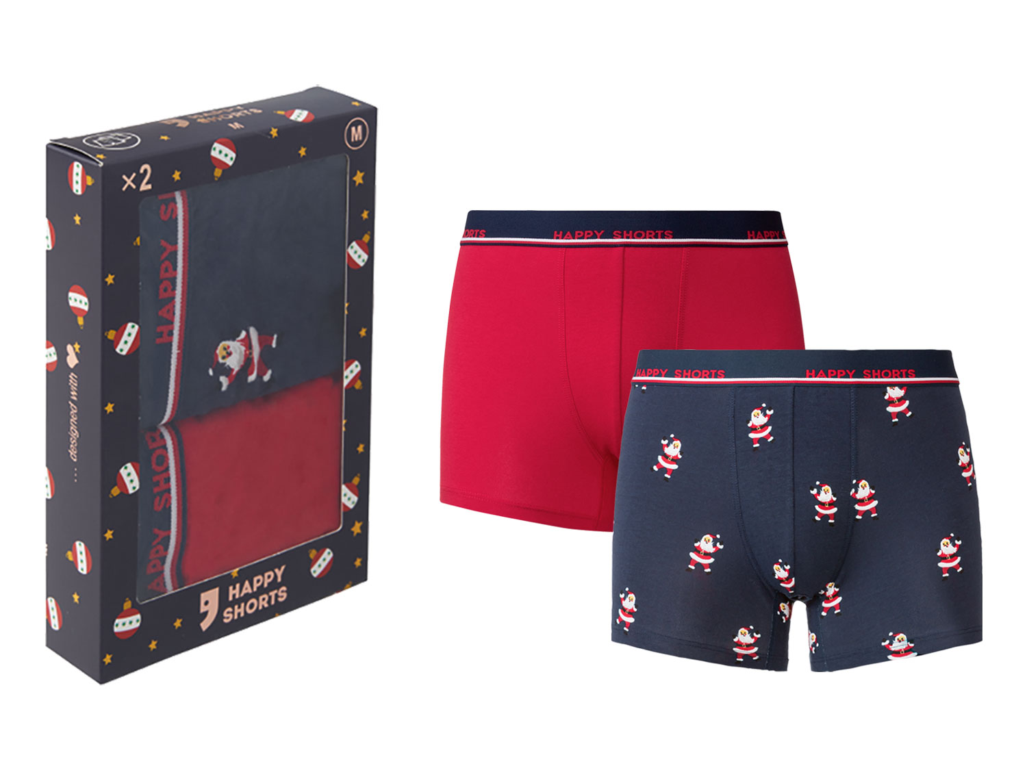 Happy Shorts Komplet 2 par bokserek świątecznych męskich Mikołaj, XL