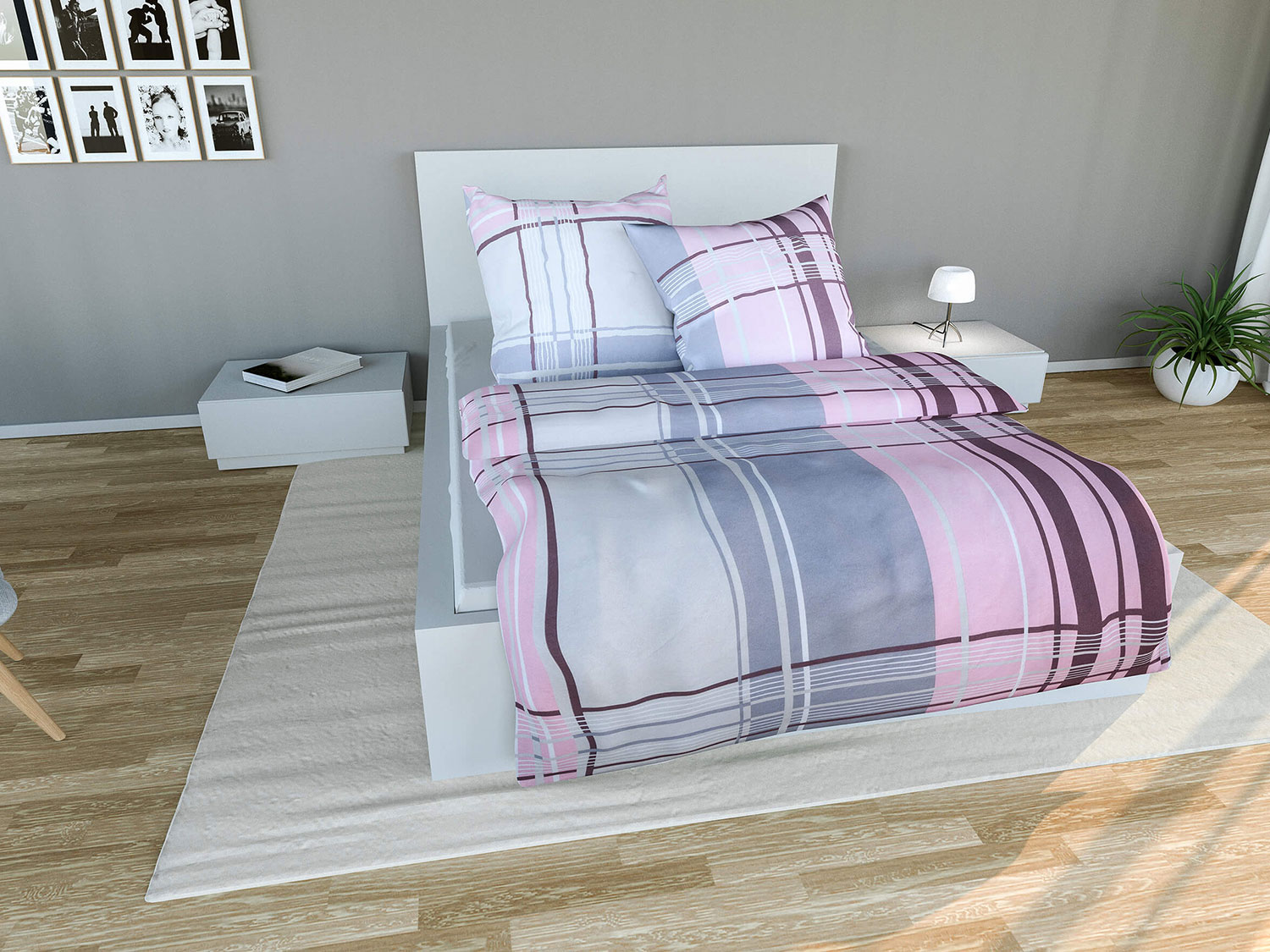 Setex Pościel flanelowa Squares, 140 x 200 cm Różowy