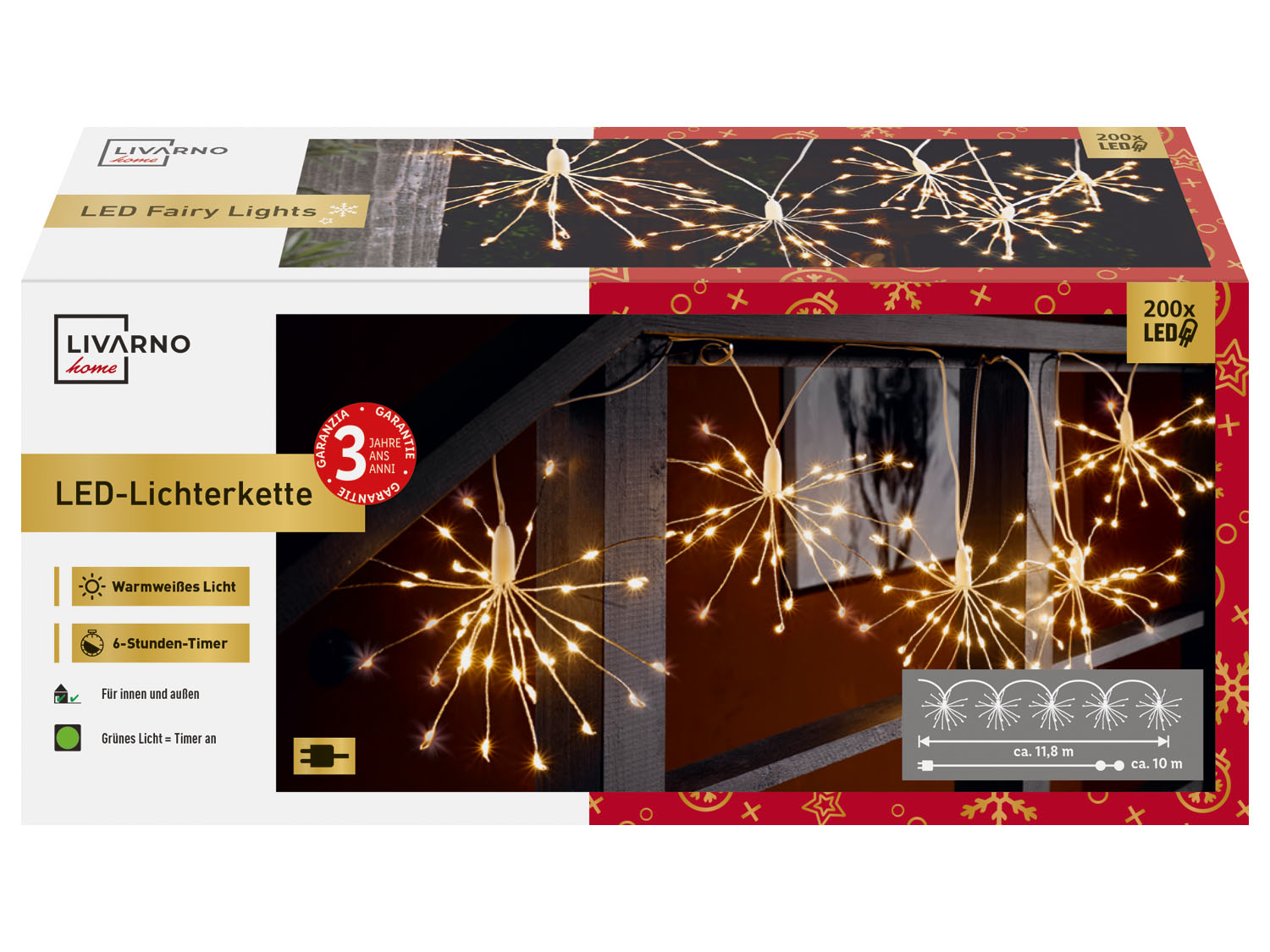 Livarno home Girlanda świetlna dmuchawce 200 LED 5 x dmuchawiec, ciepła biel