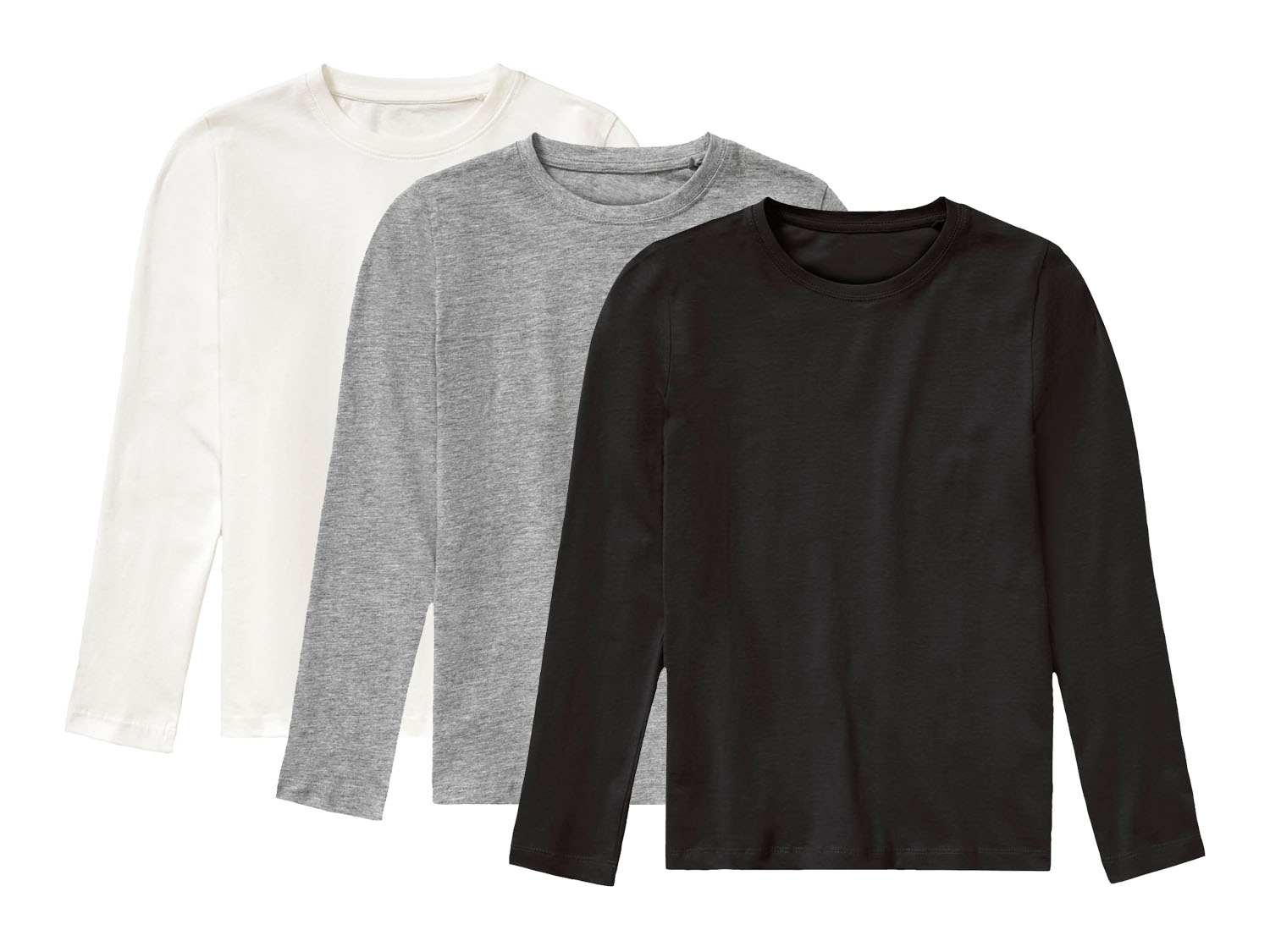 pepperts! Koszulki chłopięce z długim rękawem, 3 sztuki Czarny/biały/szary, 158/164