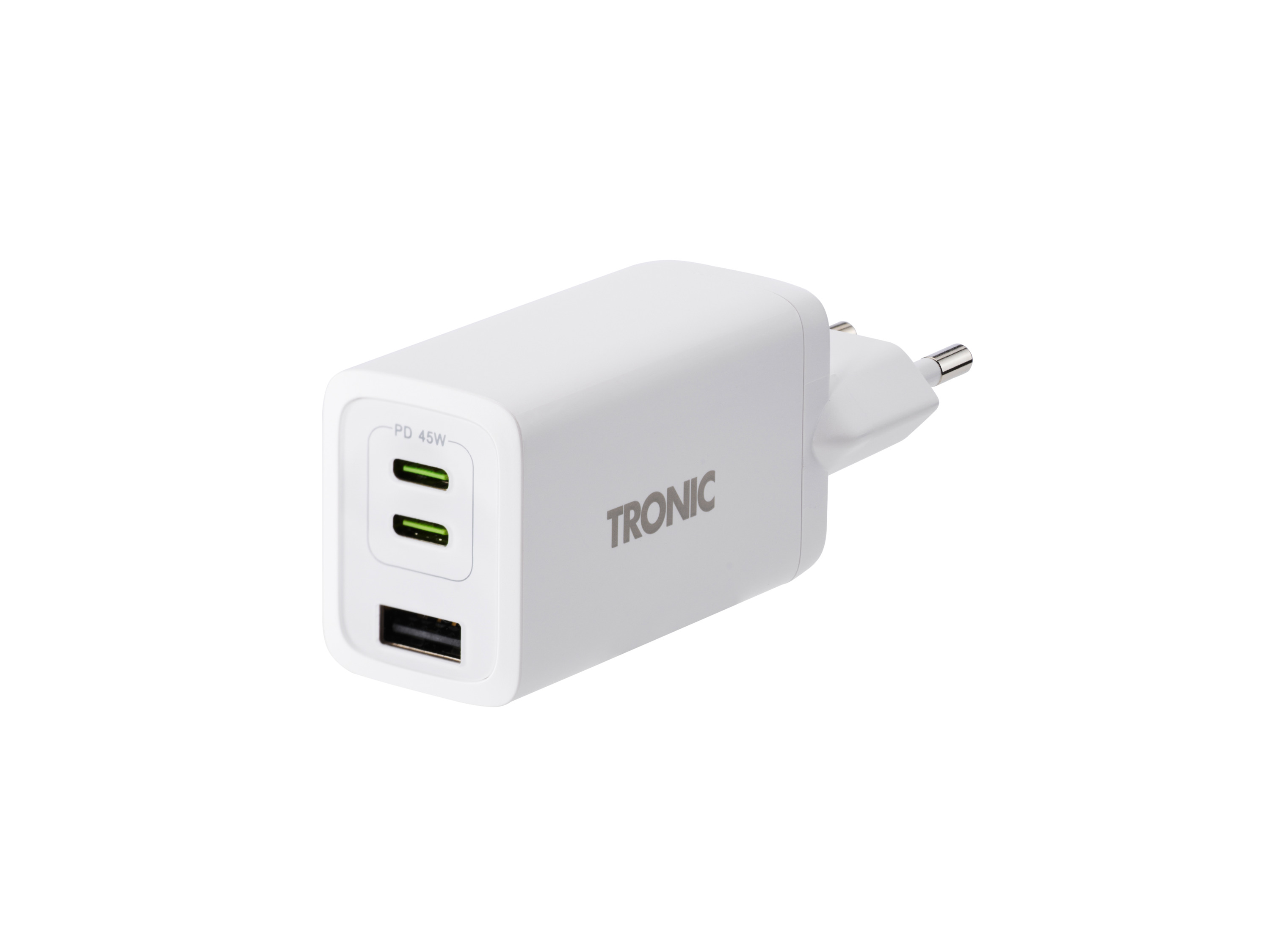 Tronic Szybka ładowarka GaN 2x Usb-C i Usb-A 45W Biały