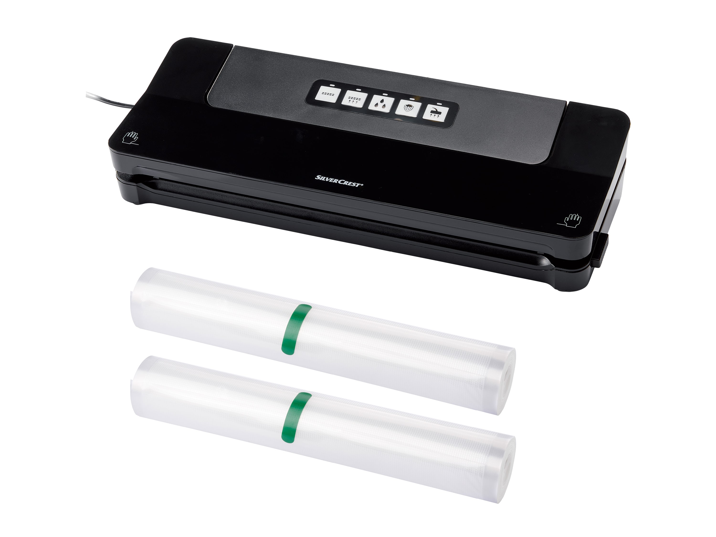 Silvercrest Kitchen Tools Zestaw Zgrzewarka do pakowania próżniowego SV 125 C5 z 3 rolkami folii, czarna