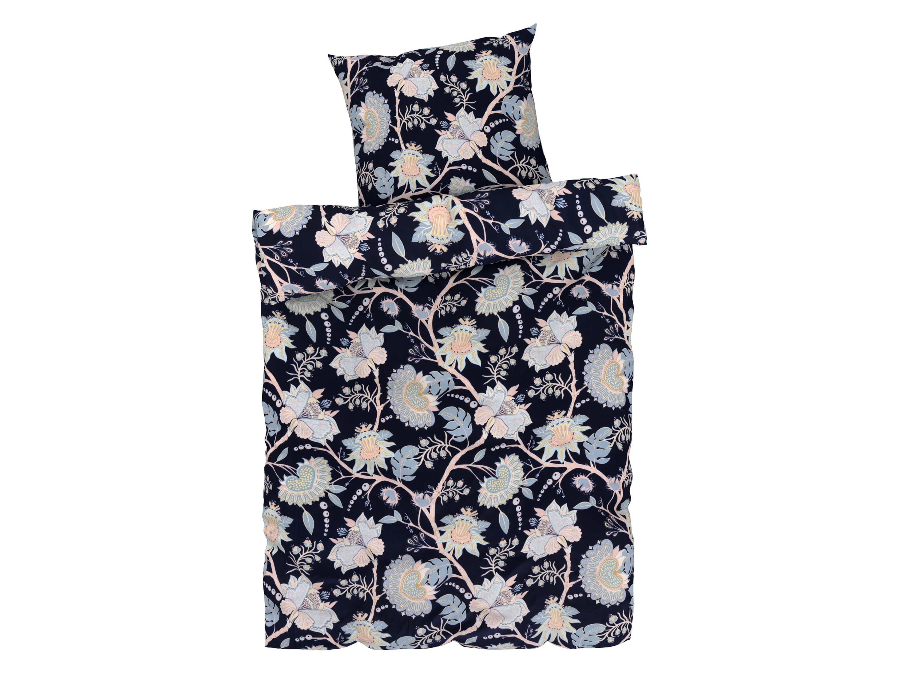 Livarno home Pościel z mikrowłókna satynowego, 140 x 200 cm kwiaty/granatowe