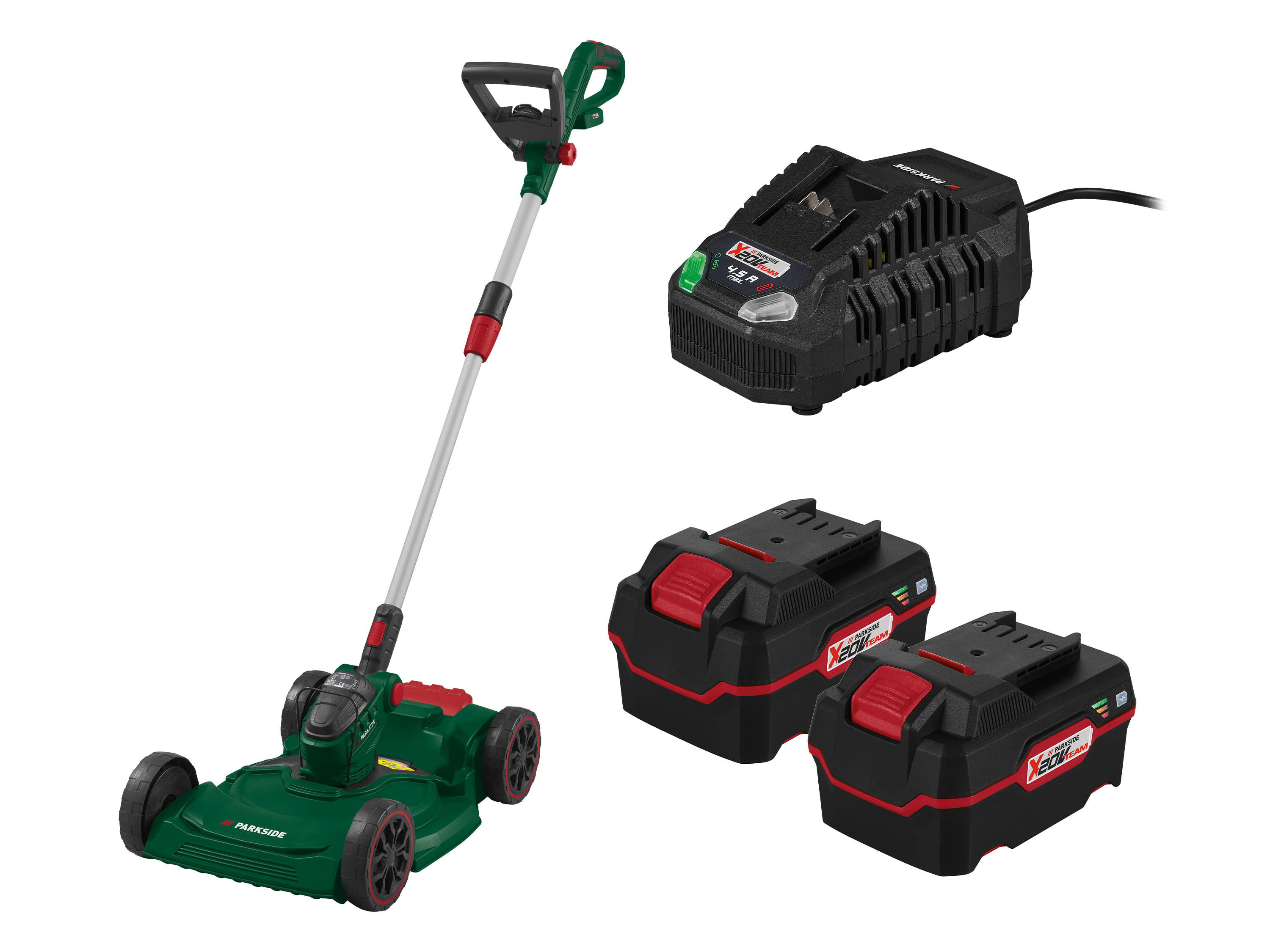 Parkside Zestaw Akumulatorowa multipodkaszarka 20 V 3w1 z 2 akumulatorami, 4 Ah i szybką ładowarką, 4,5 A