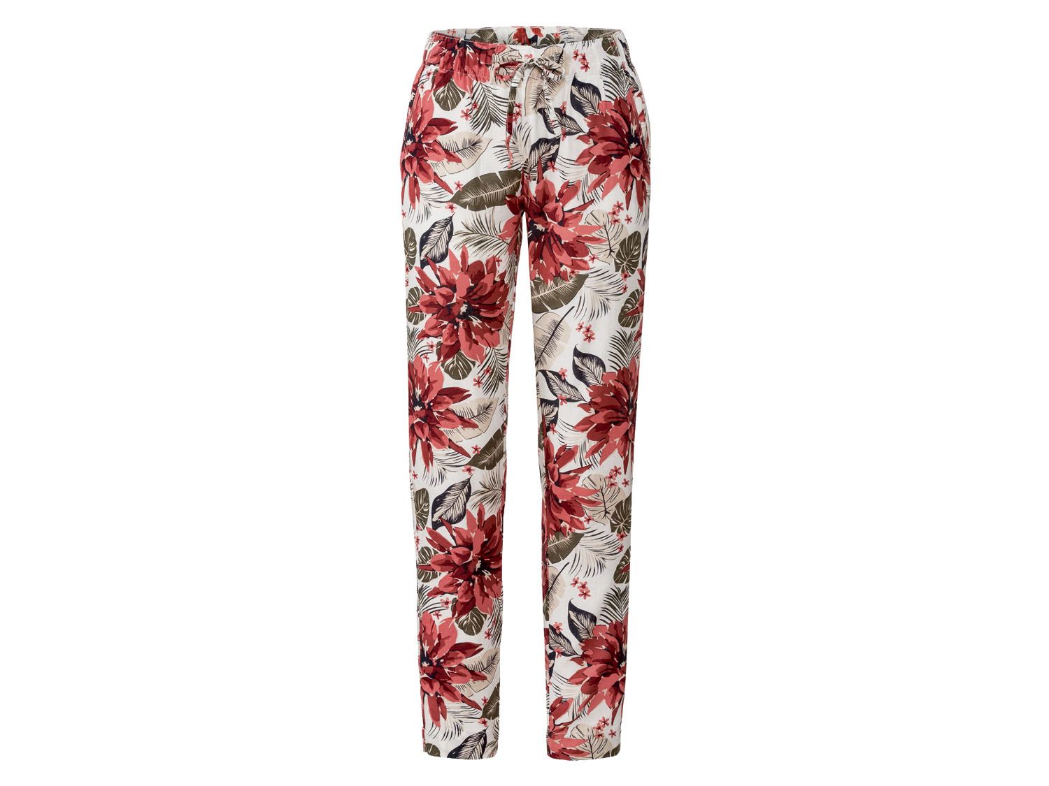 esmara Spodnie damskie z lnem, 1 para Kwiaty/ biały, 42