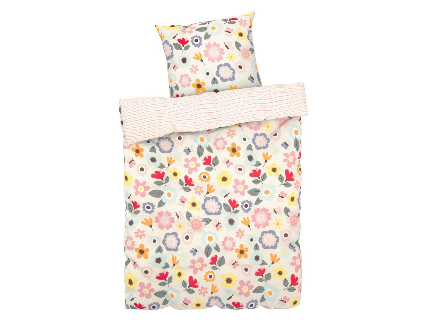 Livarno home Pościel dziecięca satynowa, 140 x 200 cm Różowy/ biały w paski/ kwiaty