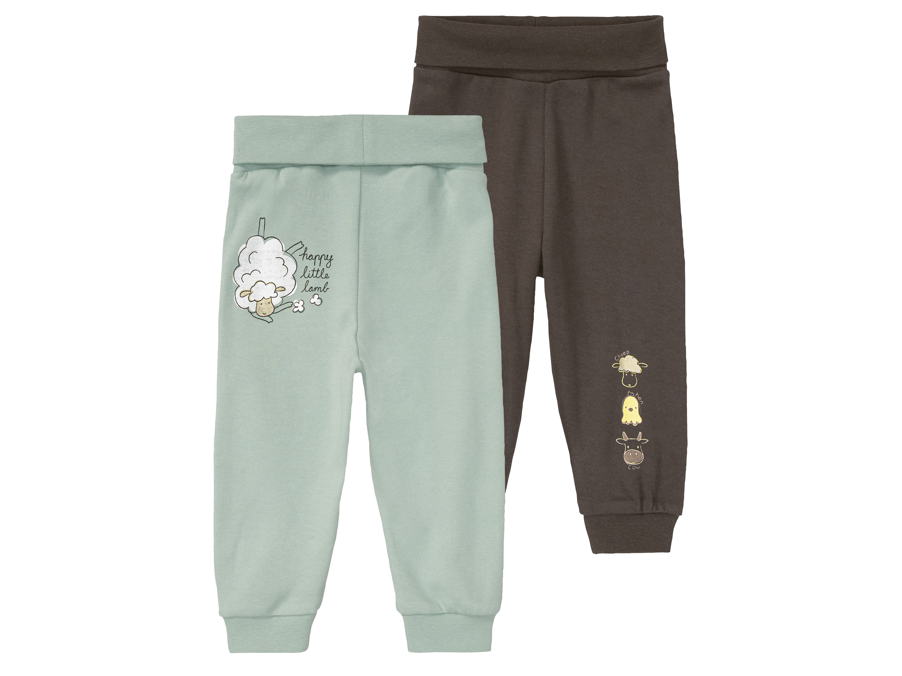 lupilu Spodnie dresowe niemowlęce z biobawełną, 2 pary Ciemnobrązowy/miętowy, 62/68