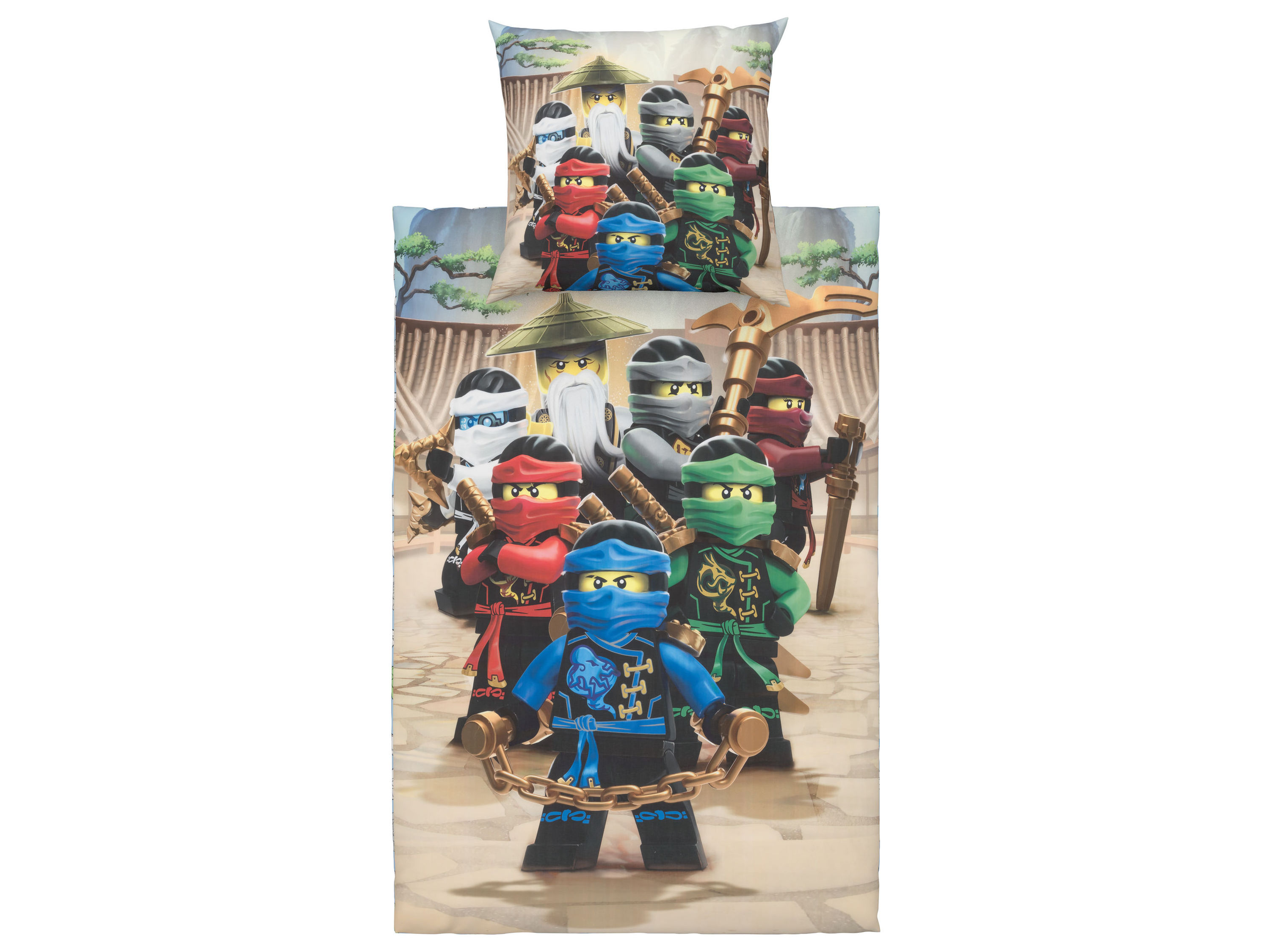 Dwustronna pościel dziecięca Lego Ninjago, 140 x 200 cm Postacie Lego / niebieski