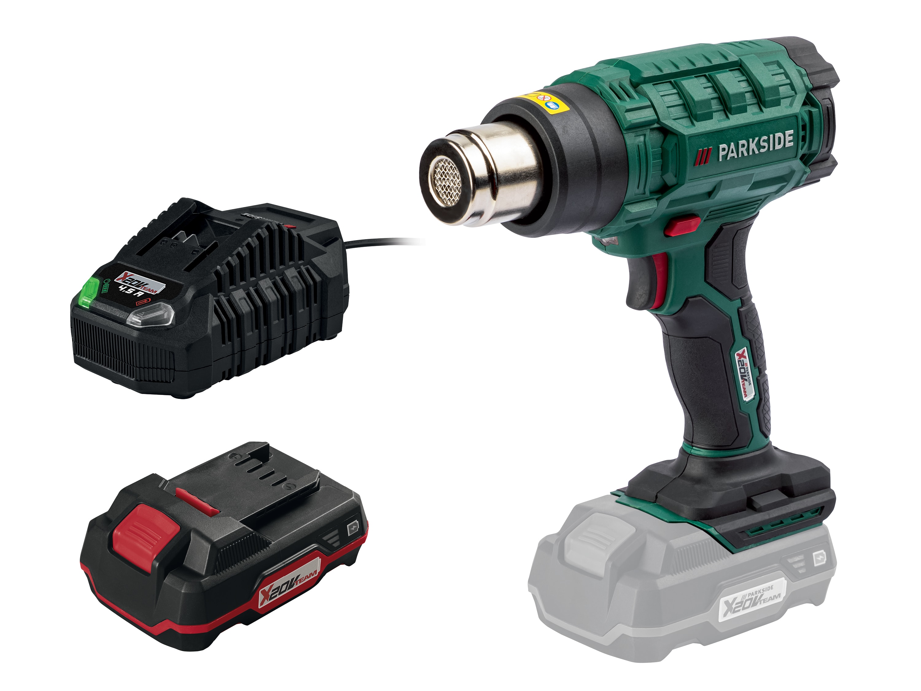 Parkside Zestaw 20 V Akumulatorowa Opalarka z Akumulatorem, 2 Ah i Szybką Ładowarką, 4,5 A