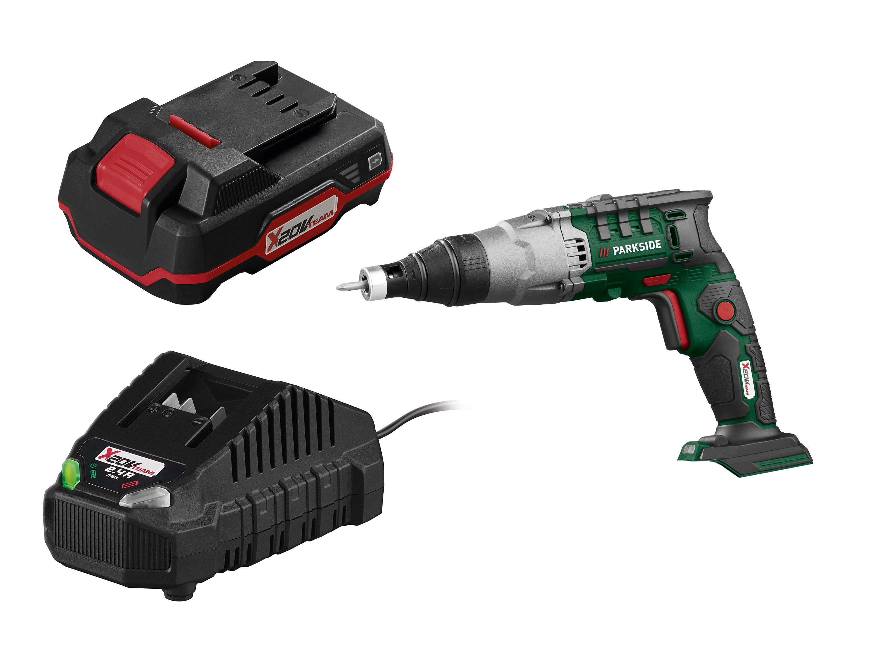 Parkside Zestaw Akumulatorowa wkrętarka do suchej zabudowy 20 V z akumulatorem 2 Ah i ładowarką 2,4 A