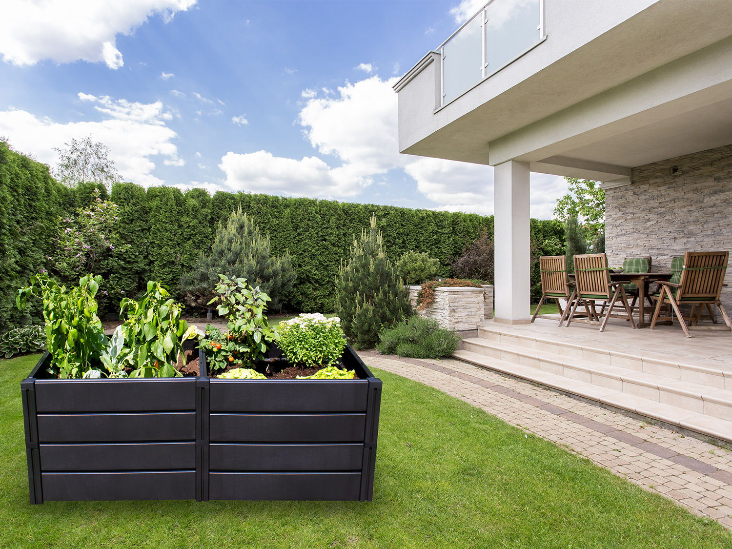 KHW Grządka podwyższona „Demeter” z tworzywa sztucznego, antracyt 672 l, XL